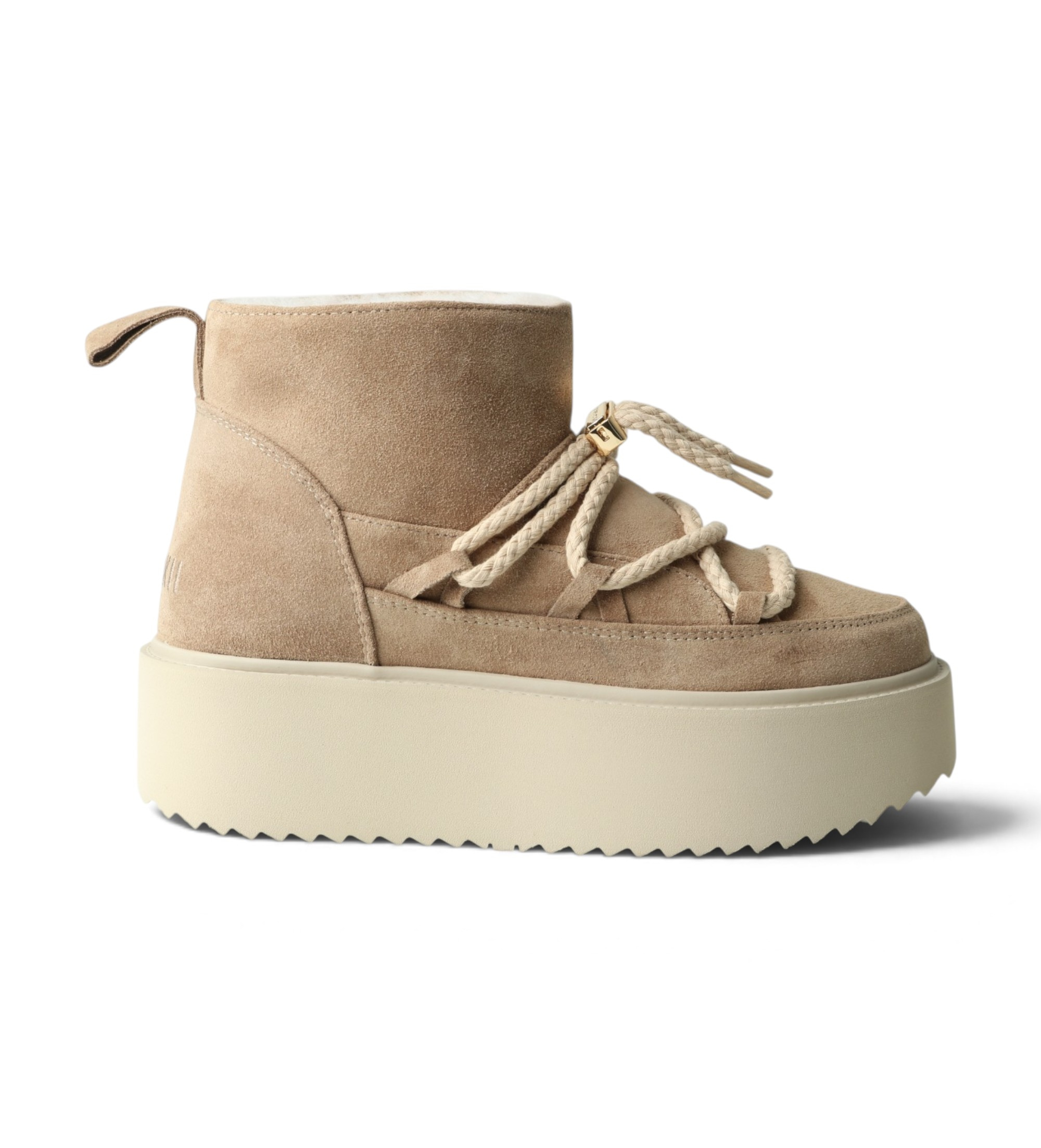 Inuikii für Damen. 1001.006.0012 Lederstiefel Classic Low Platform beige (39), 3 bis 5 cm, Schnürsenkel, Lässig