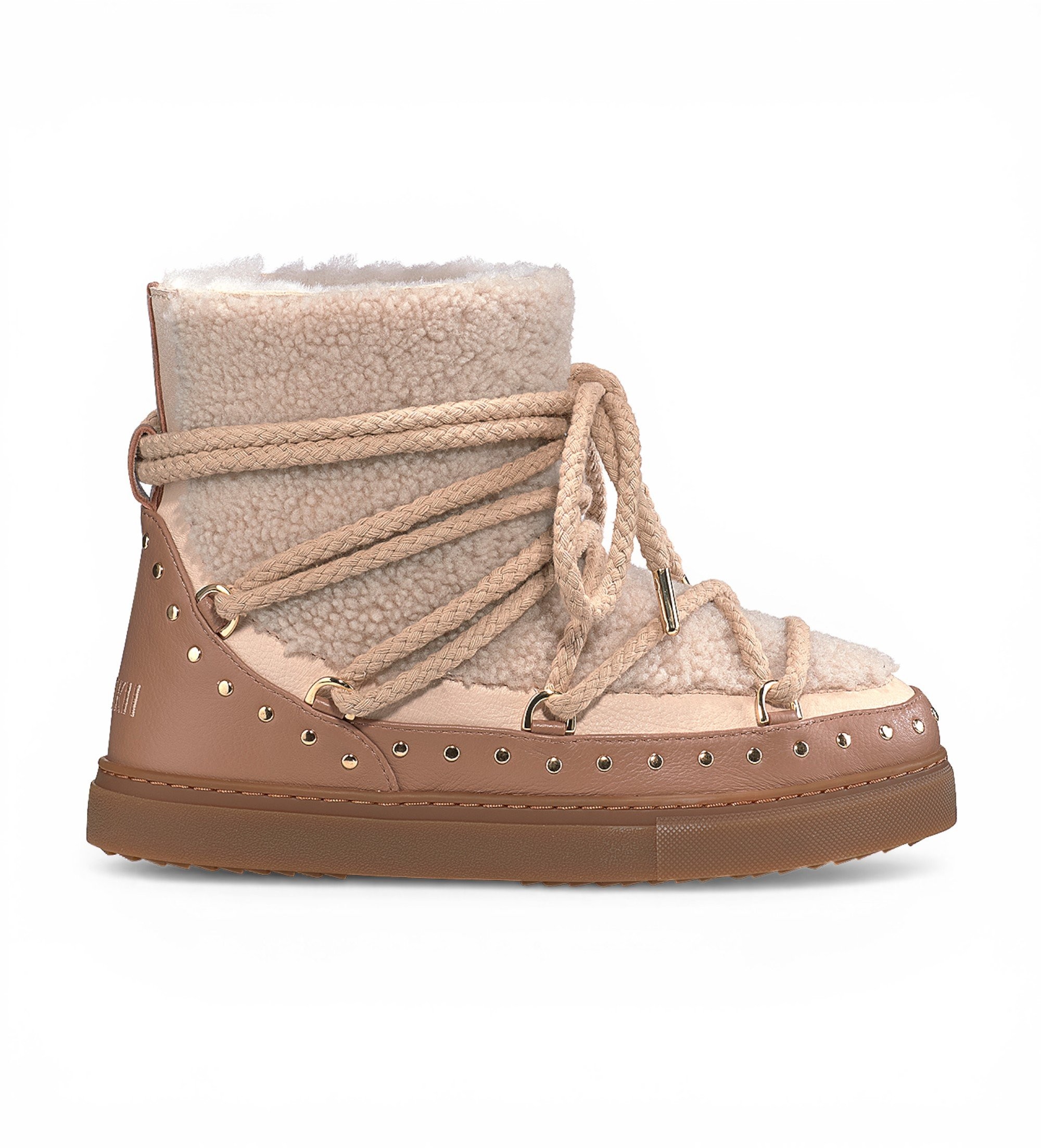 Inuikii für Damen. 1001.003.0072 Lederstiefel Curly Rock beige (41), Wohnung, Schnürsenkel, Lässig