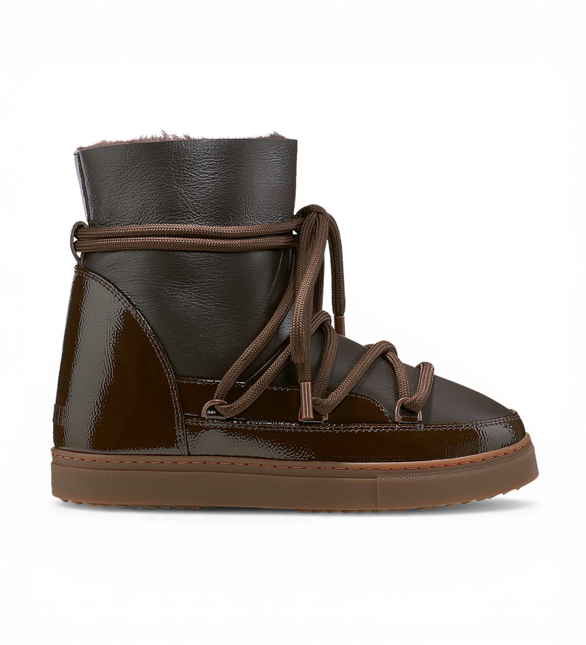 Inuikii für Damen. 1001.004.0052 Lederstiefel Gloss Wedge braun (39), 3 bis 5 cm, Schnürsenkel, Lässig