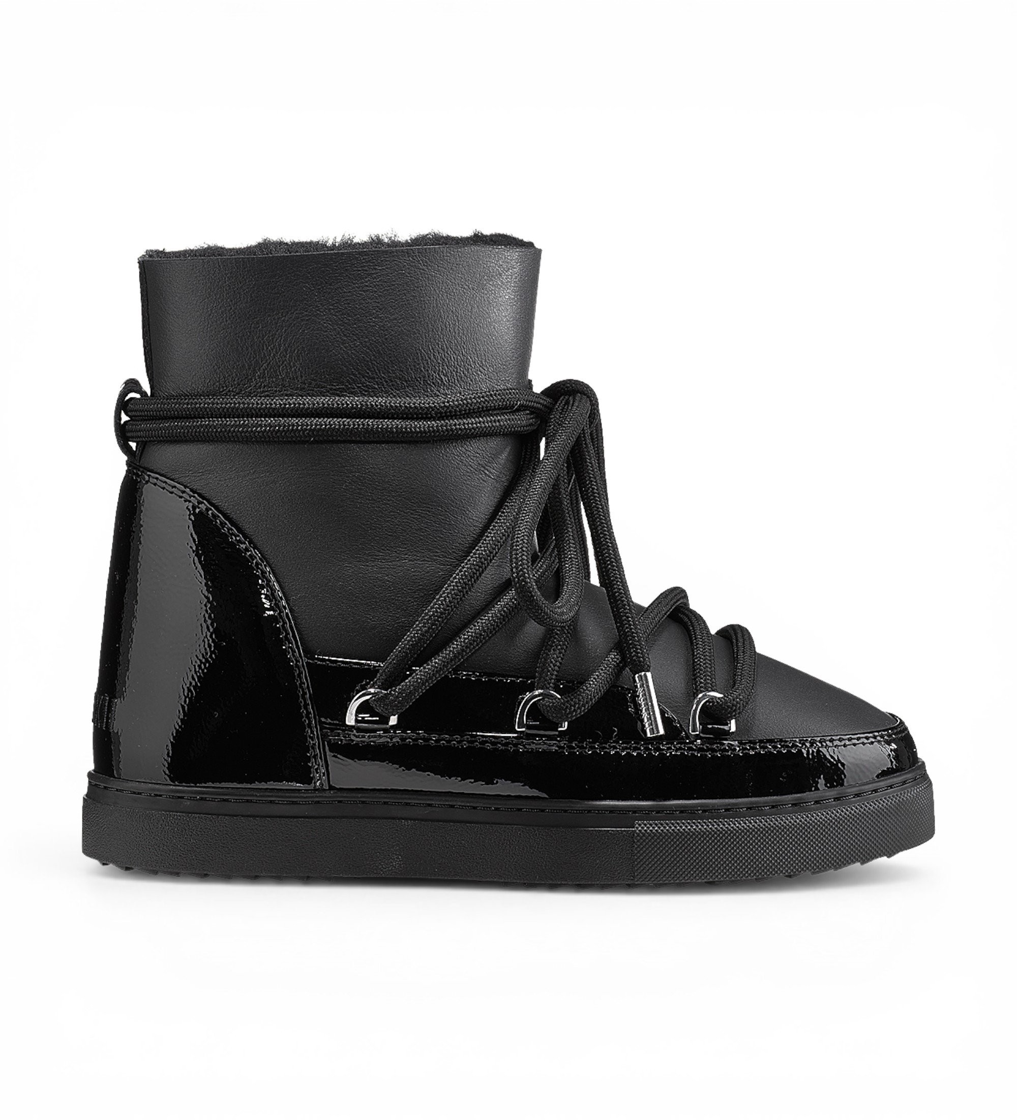 Inuikii für Damen. 1001.004.0052 Lederstiefel Gloss Wedge schwarz (41), 3 bis 5 cm, Schnürsenkel, Lässig