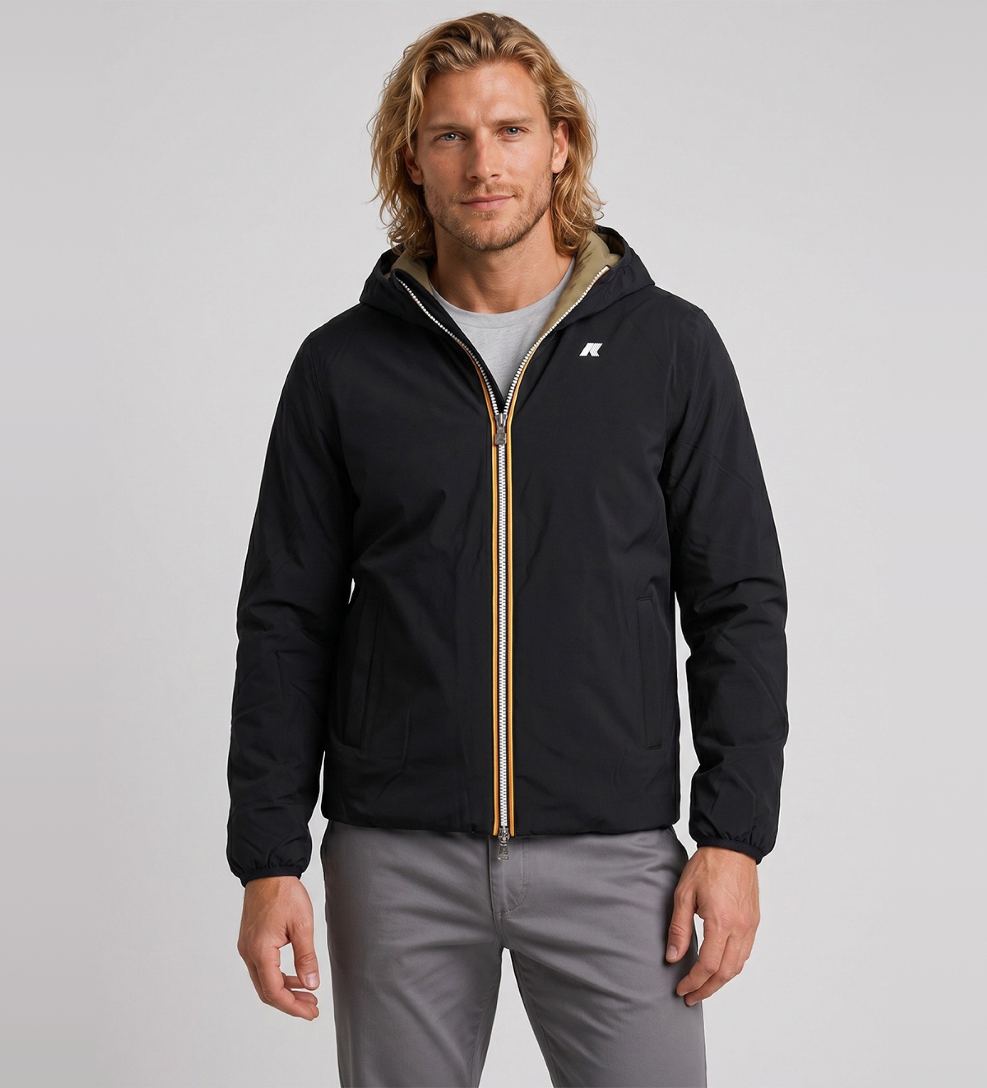 K-way für Herren. K6128VW Jacke Reversible Jack St Warm Double schwarz, grün (M), Lässig, Nylon