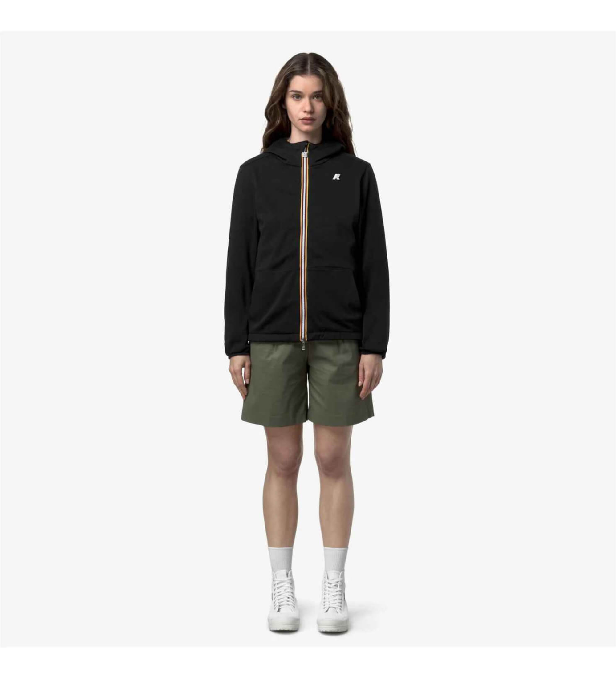 K-way für Damen. K8134TW Interlock-Wendejacke schwarz, grün (M), Lässig, Baumwolle