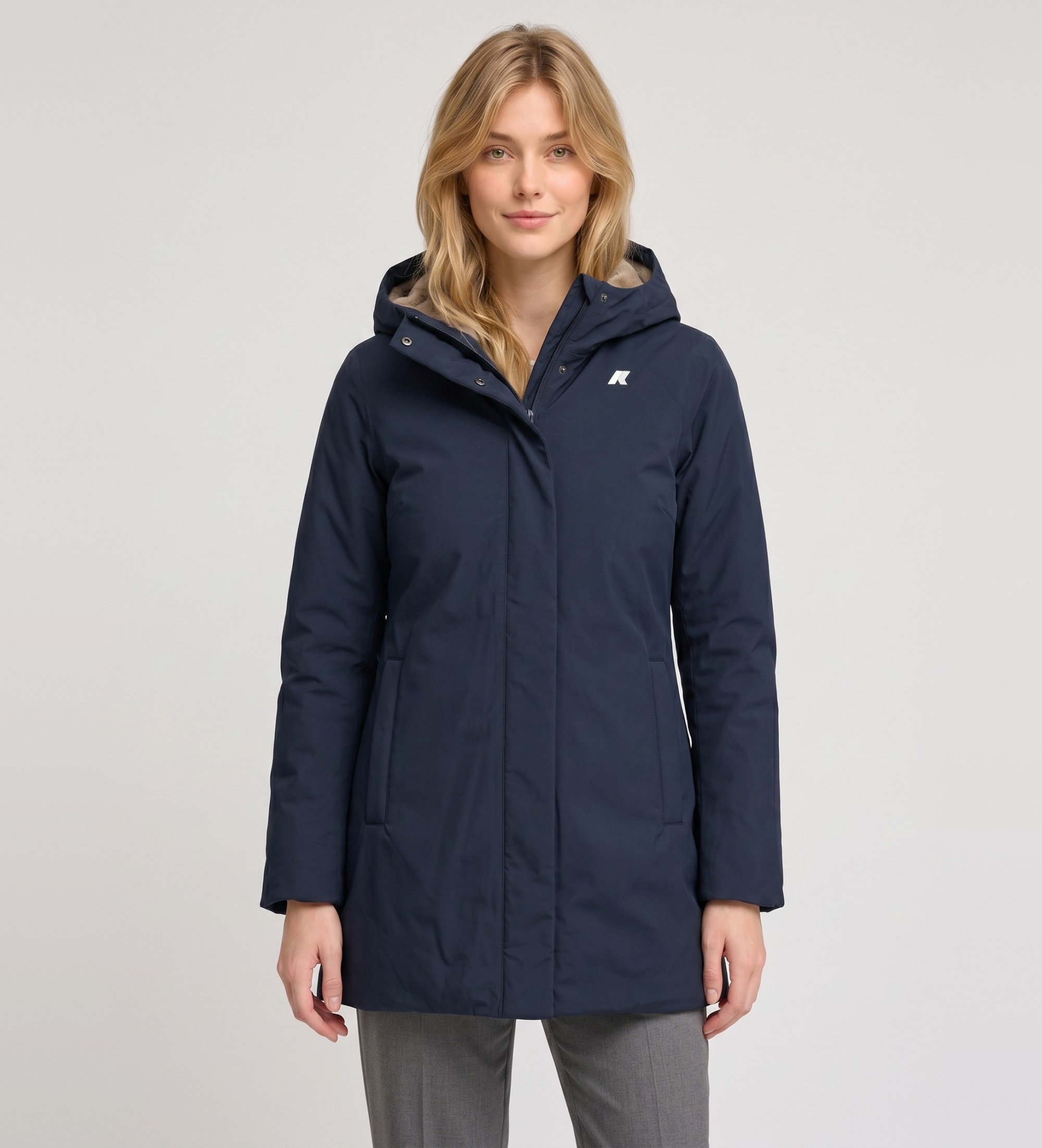 K-way für Damen. K8144CW Jacke Sophie Twill Soft Beaver marineblau (M), Lässig, Nylon