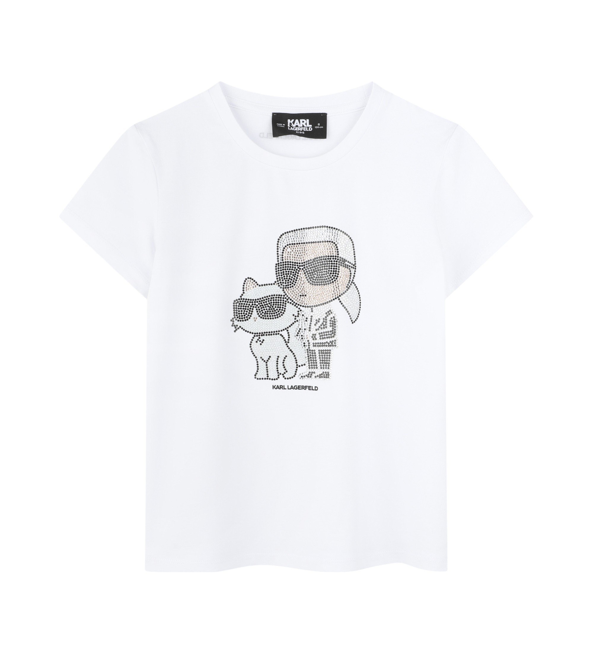 Karl Lagerfeld für Mädchen. Z30489 Kurzarm-T-Shirt weiß (6Y= 114/119cm), Lässig, Bio-Baumwolle, Nachhaltig, Kinderbekleidung
