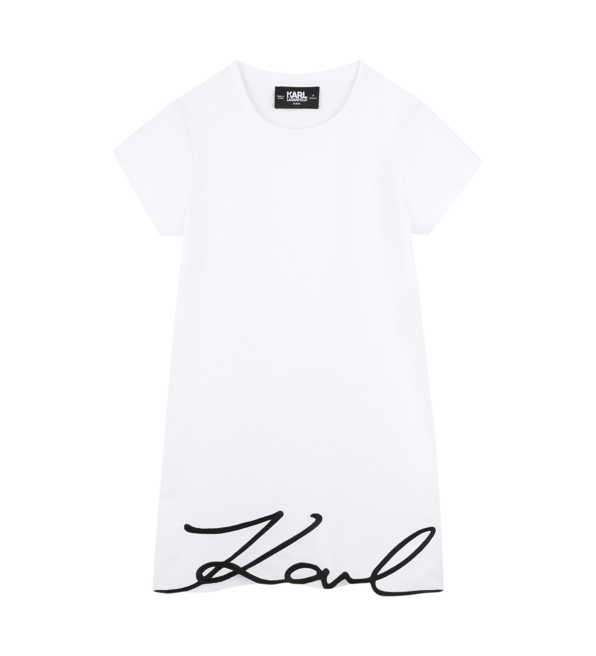 Karl Lagerfeld Unisex für Kinder. Z30454 Weißes kurzärmeliges Kleid (4Y= 102cm), Lässig, Baumwolle, Kurzarm, Kinderbekleidung