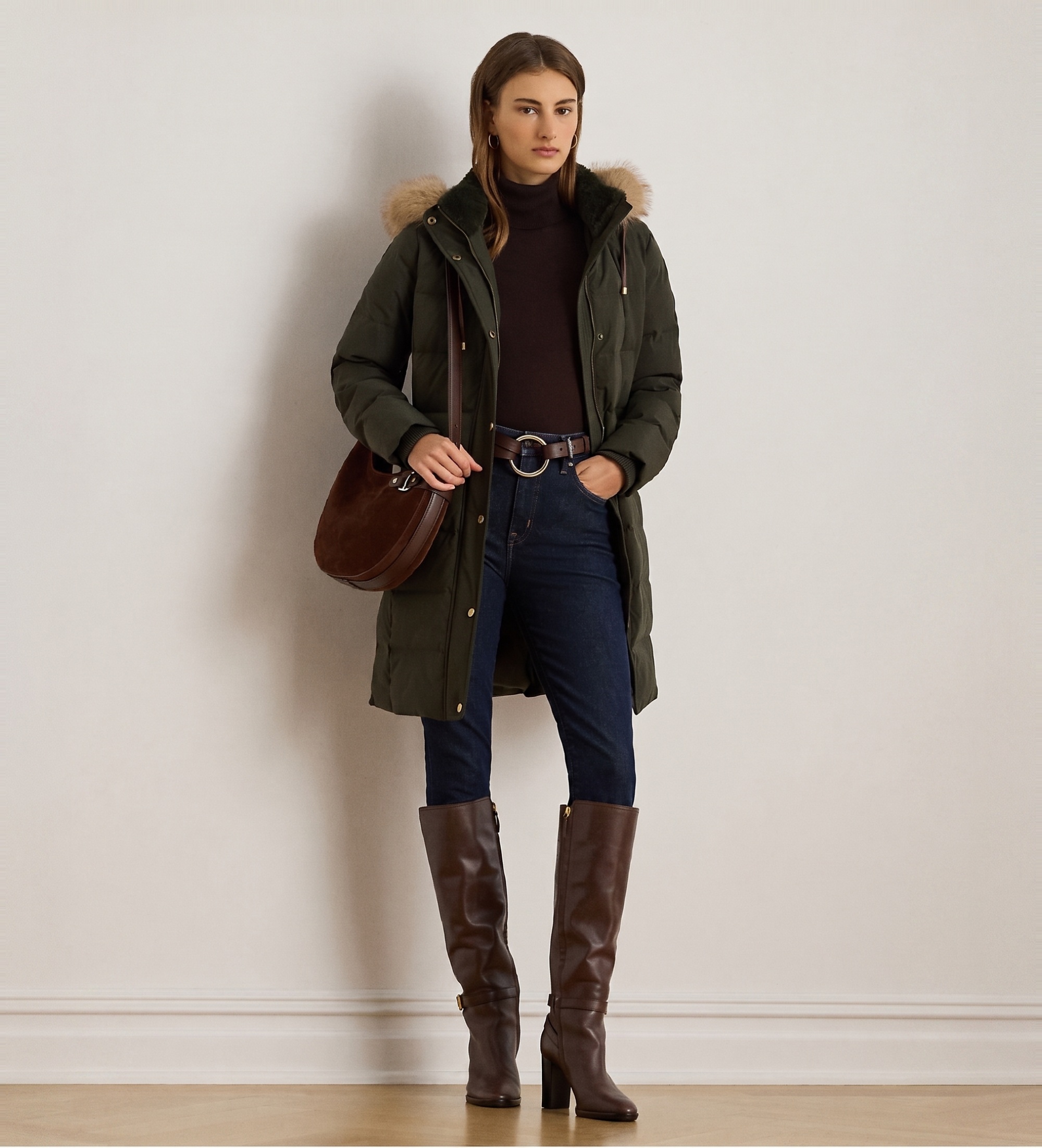 Lauren Ralph Lauren für Damen. 297957509006 Grüner Mantel mit Faux Trim (M), Lässig, Polyester