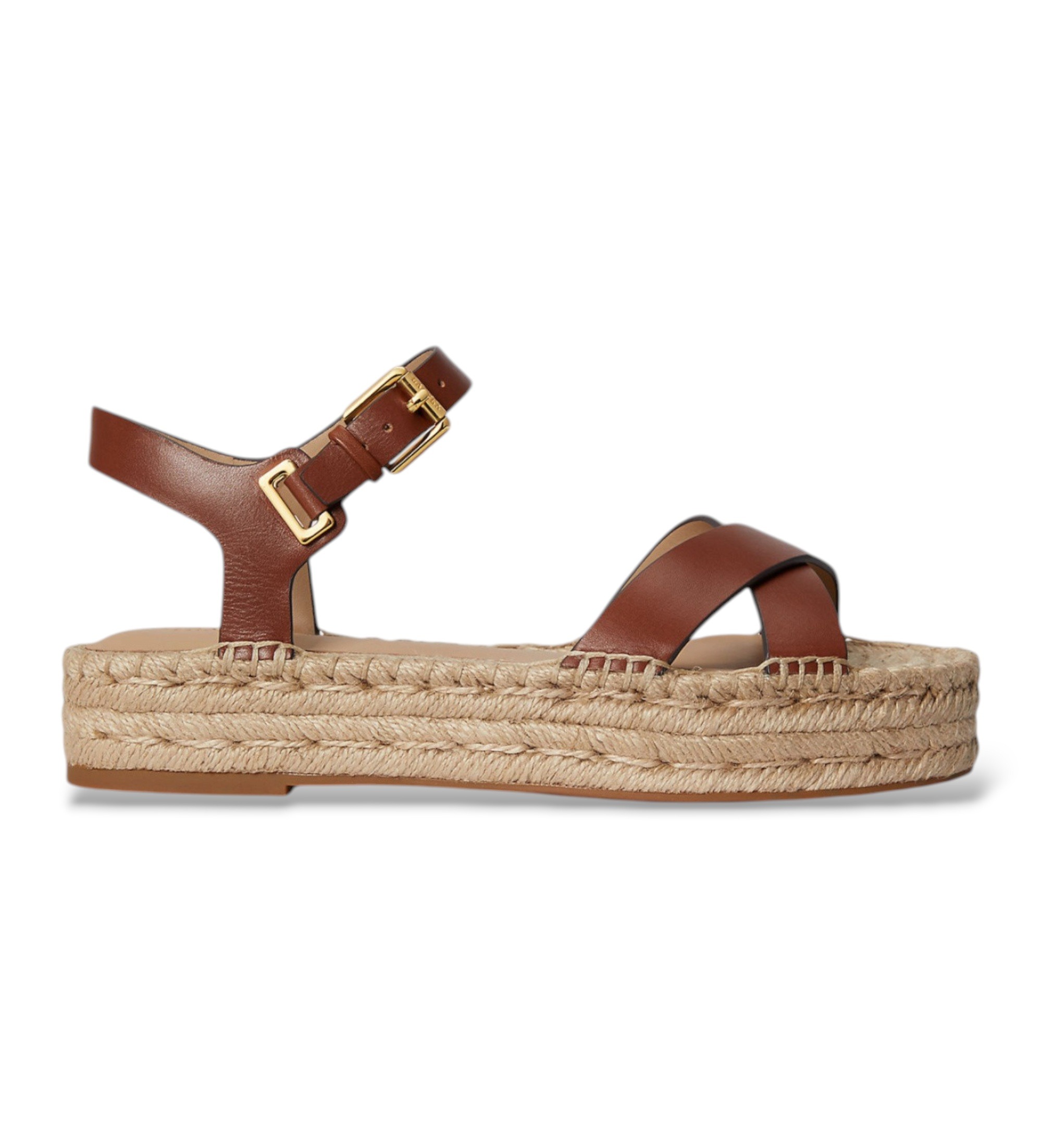 Lauren Ralph Lauren für Damen. 802P06400001 Alpargatas Emeryn aus braunem Leder (40), Wohnung, Schnalle, Lässig