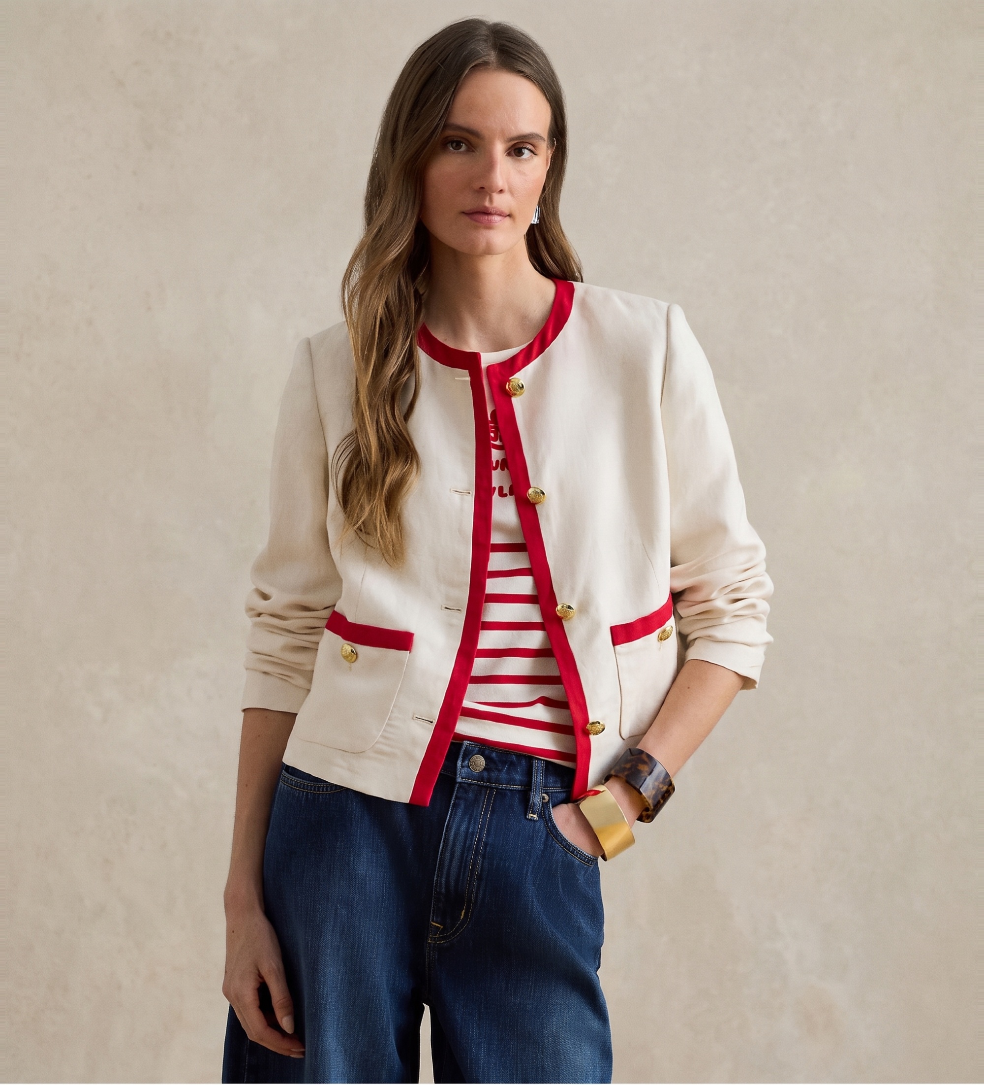Lauren Ralph Lauren für Damen. 200P08848001 Cremeweißer Twill-Blazer aus Leinen (38), Lässig