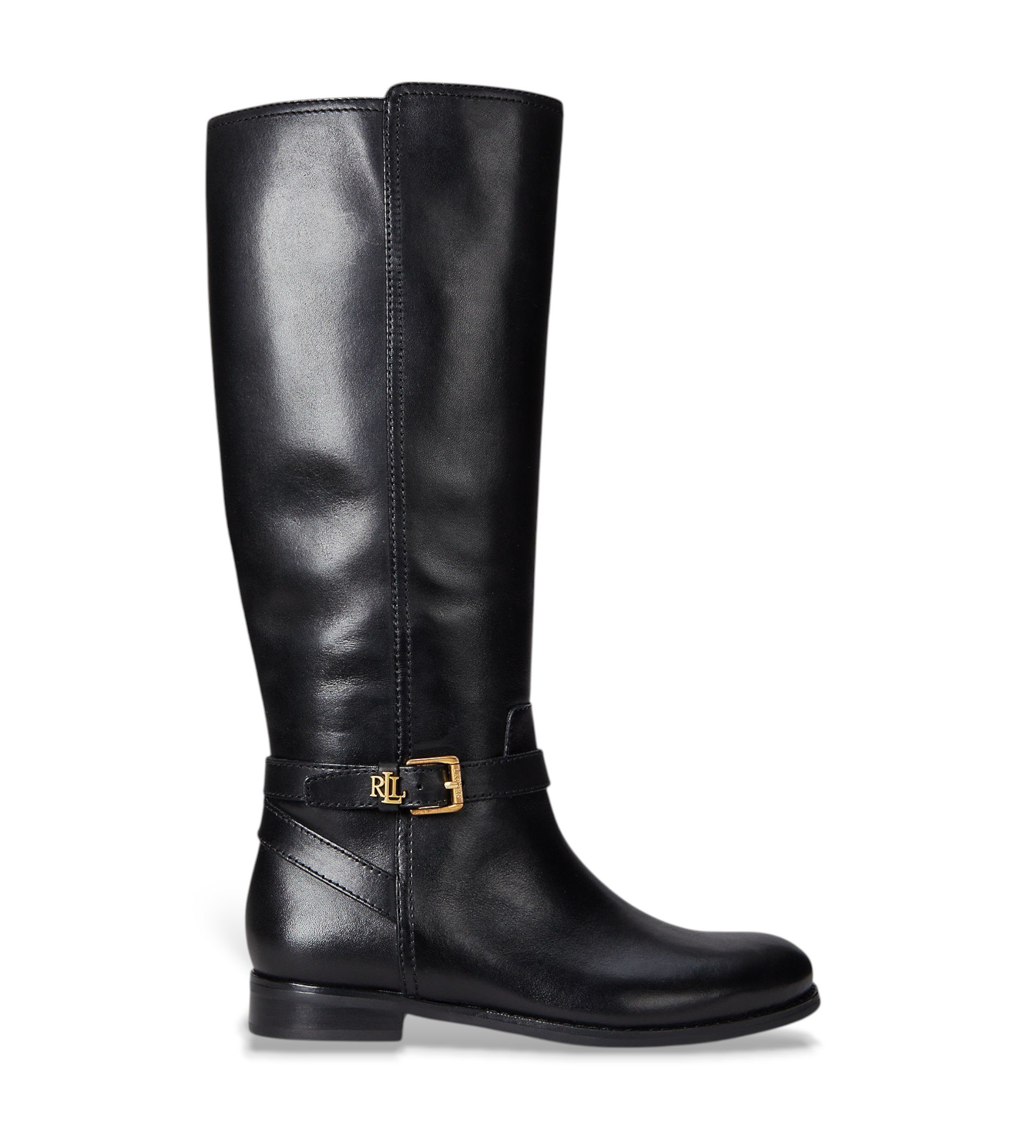 Lauren Ralph Lauren für Damen. 802967769001 Brooke II Stiefel aus brüniertem Leder schwarz (35), Wohnung, Reißverschluss, Lässig