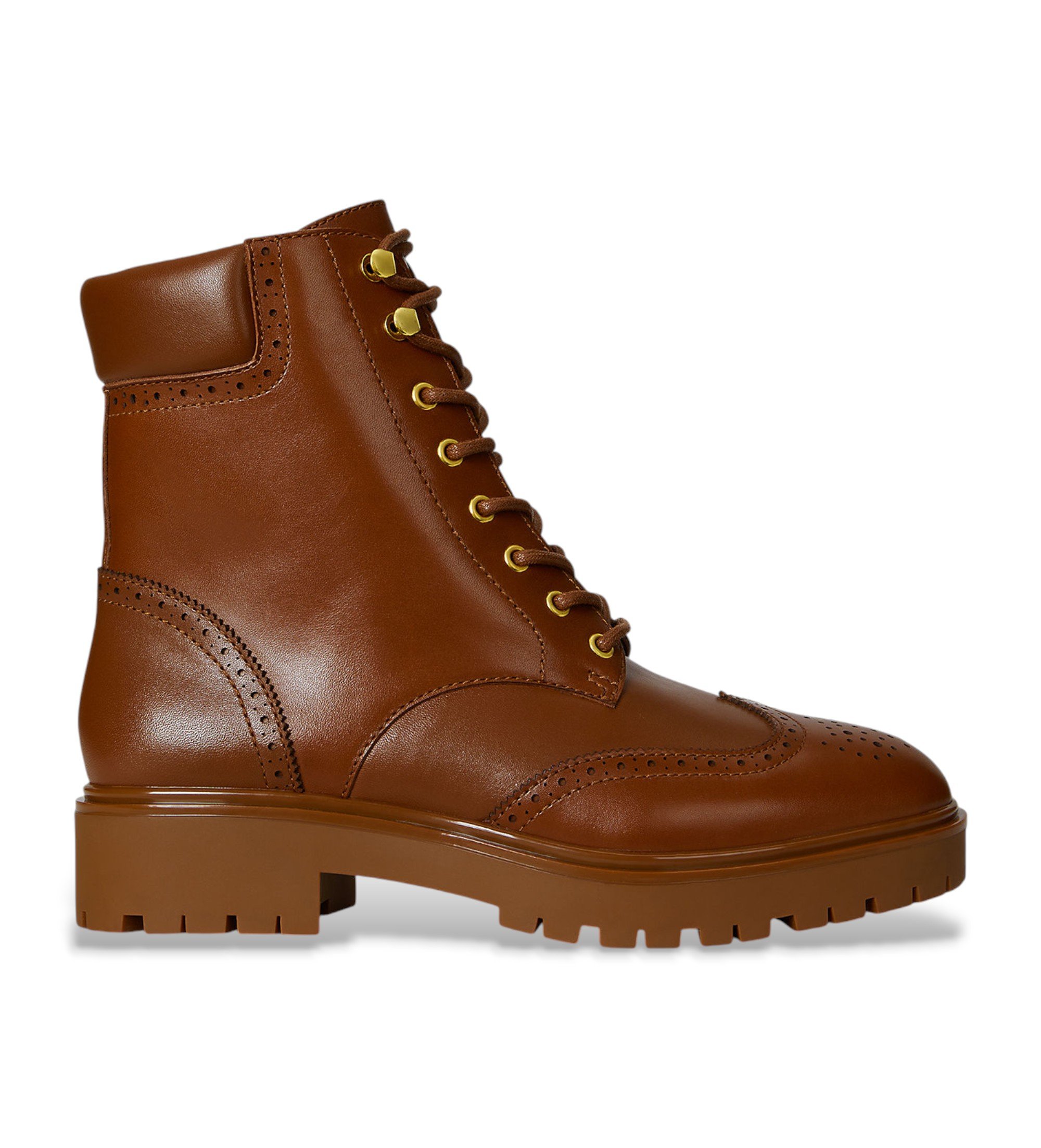 Lauren Ralph Lauren für Damen. 802977885001 Braune Allyson Lederstiefeletten (38), Wohnung, Schnürsenkel, Reißverschluss, Lässig
