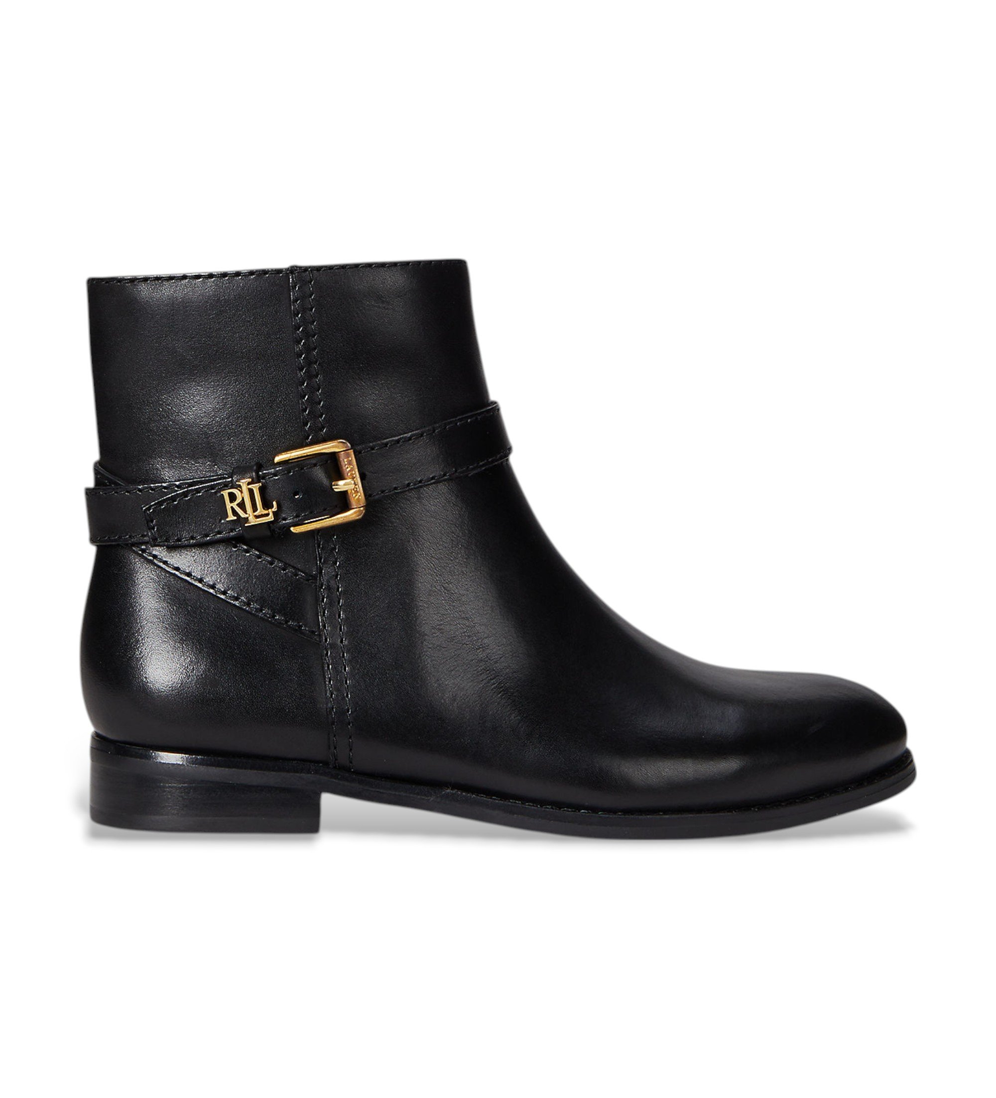 Lauren Ralph Lauren für Damen. 802967768001 Brooke II Knöchelstiefel aus brüniertem Leder schwarz (37), Wohnung, Reißverschluss, Lässig