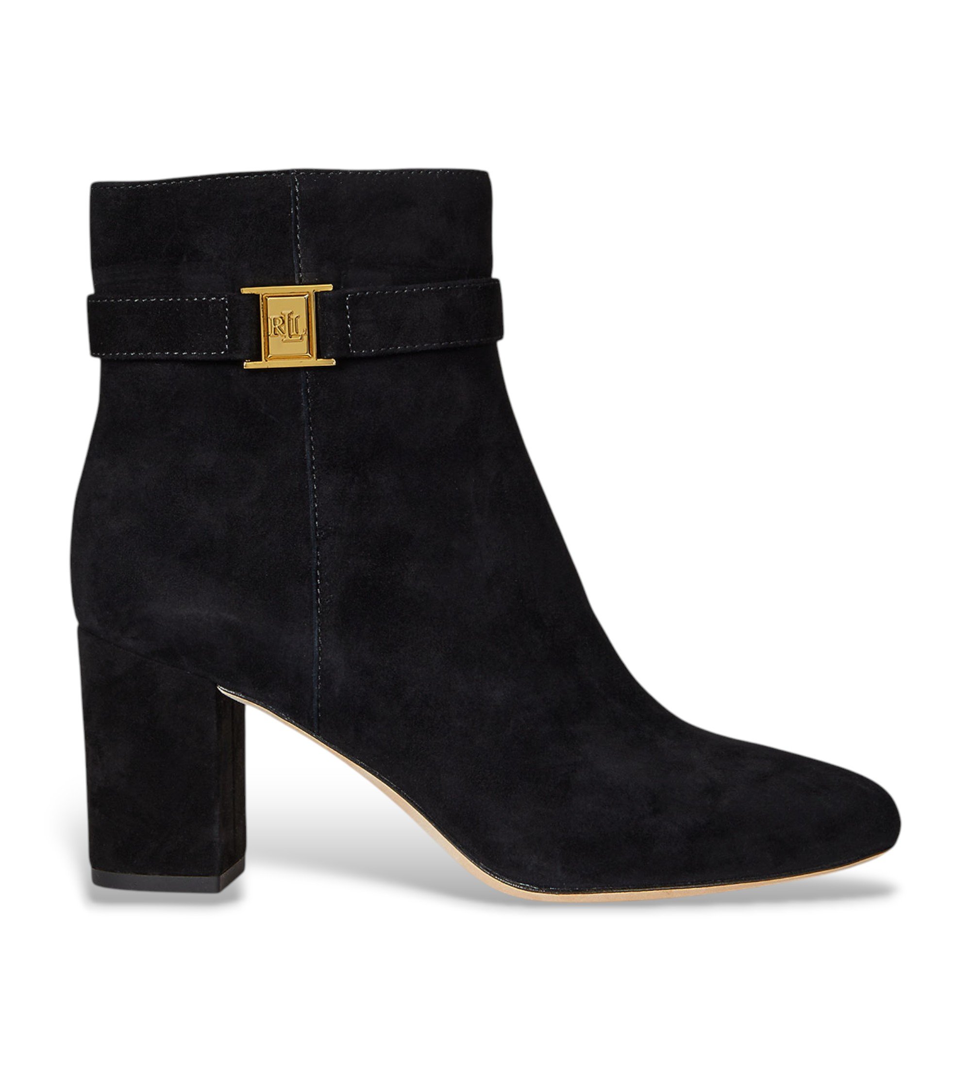 Lauren Ralph Lauren für Damen. 802967827001 Kelie Lederstiefeletten schwarz (35), 1 bis 3 cm, Reißverschluss, Lässig