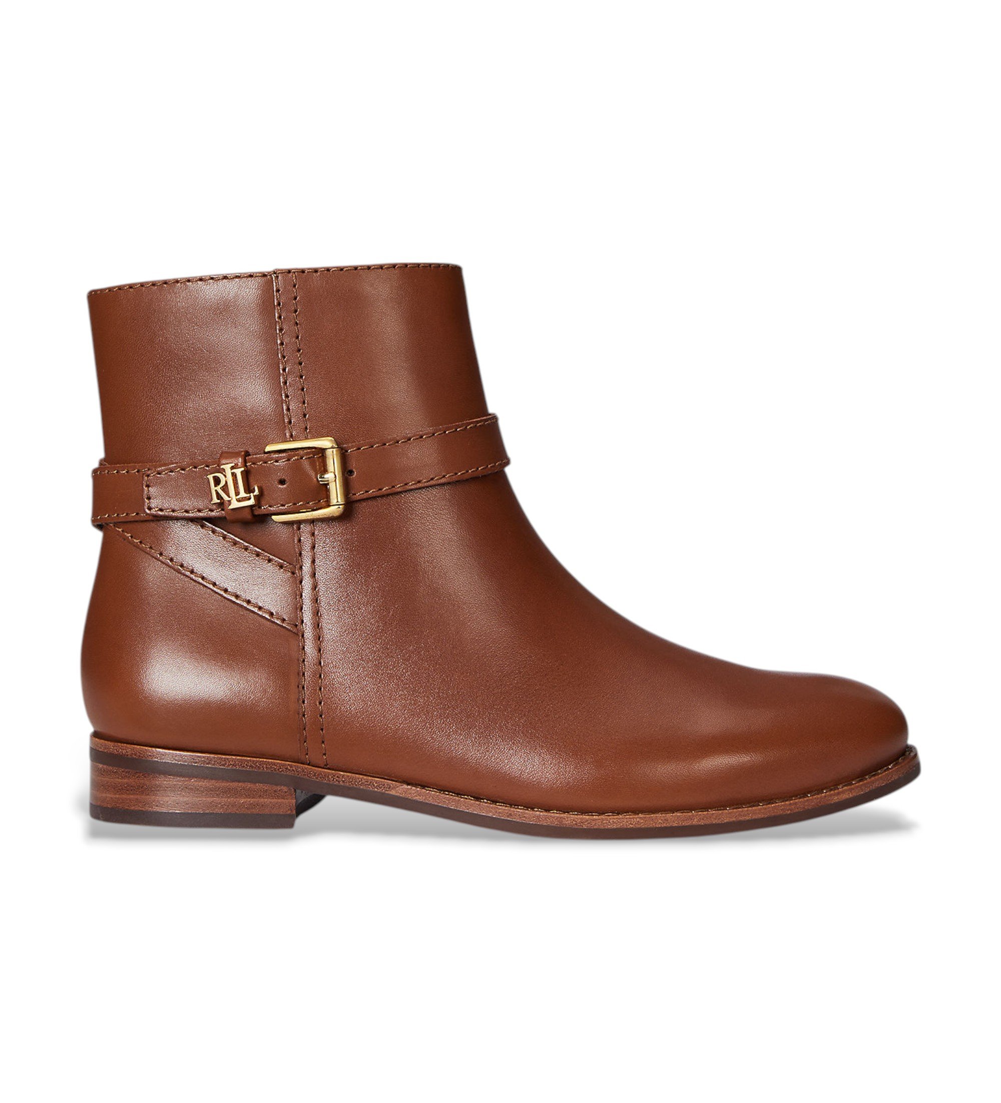 Lauren Ralph Lauren für Damen. 802974382001 Brooke II Stiefeletten aus braunem Kalbsleder (37), Wohnung, Reißverschluss, Lässig