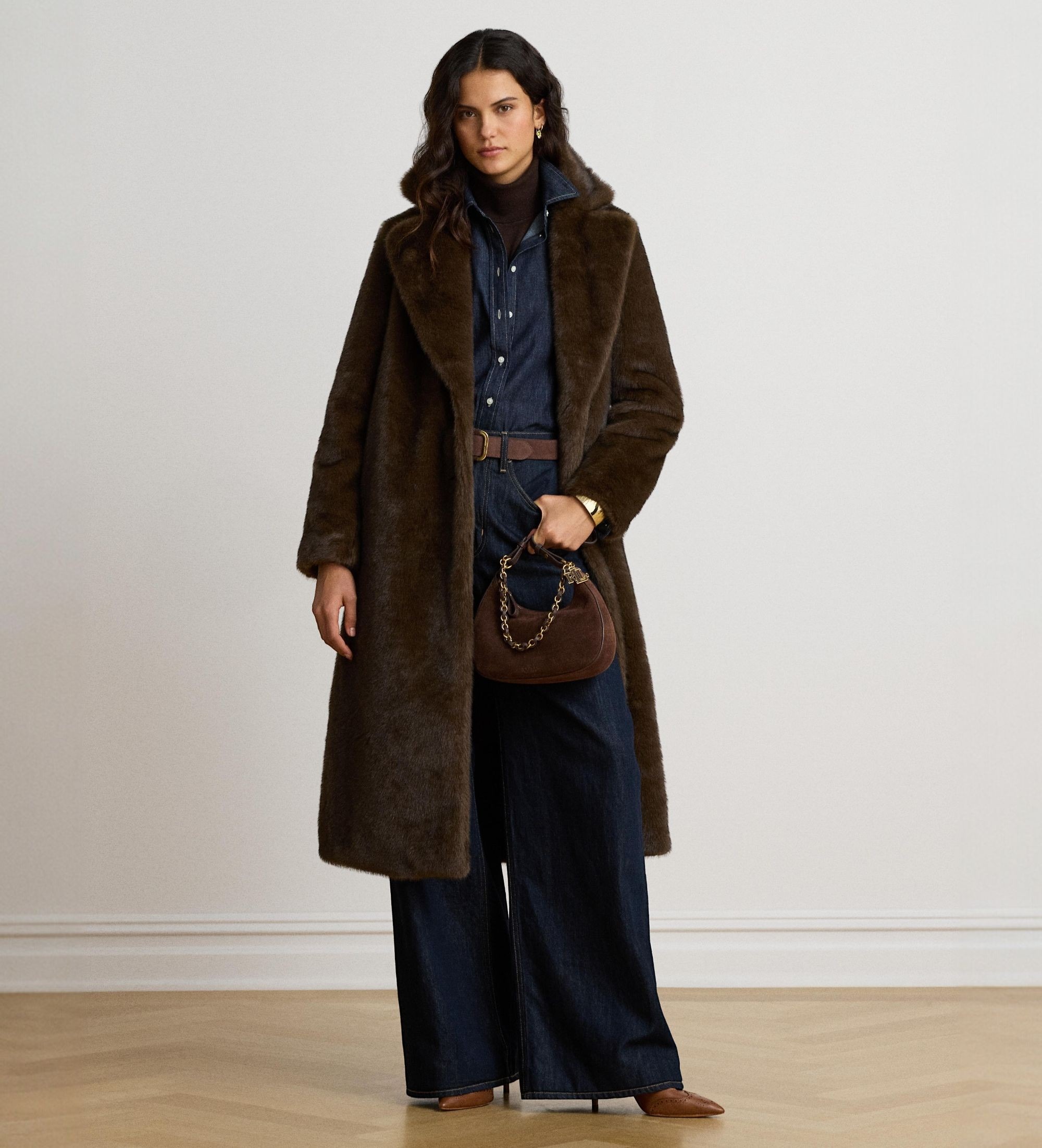 Lauren Ralph Laurenvoor vrouwen. 297P23467001 Bruine zeemansjas van imitatiebont (S), Casual, Synthetisch, Klassiek