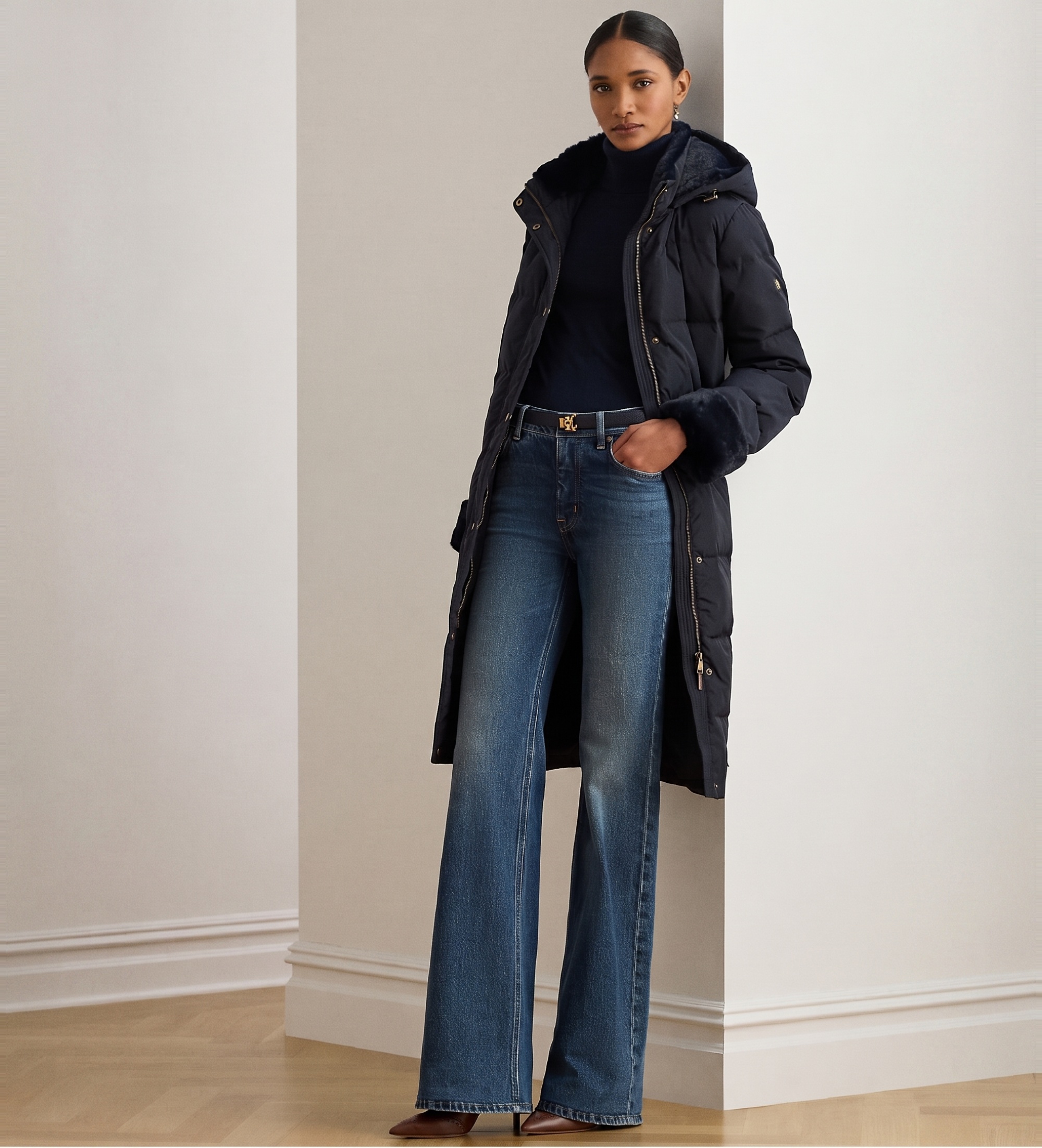 Lauren Ralph Lauren für Damen. 297P04130002 Marineblauer Daunenmantel aus Kunstfell (XL), Lässig, Polyester