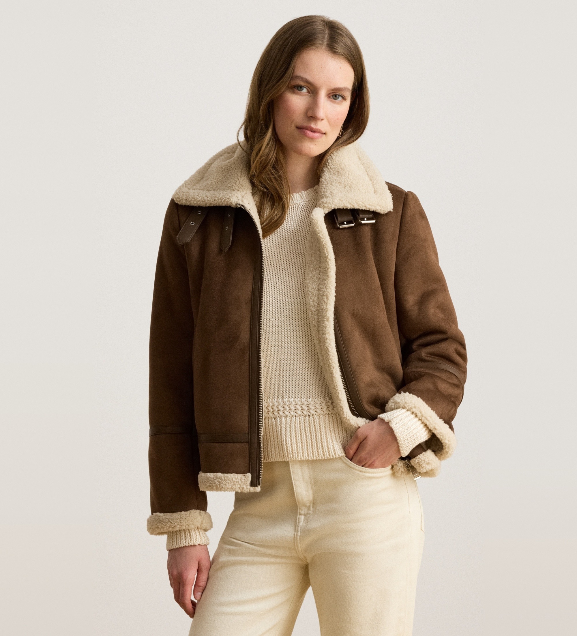 Lauren Ralph Lauren für Damen. 297P04122003 Jacke aus synthetischem Wildleder mit Schnallen, braun (M), Lässig