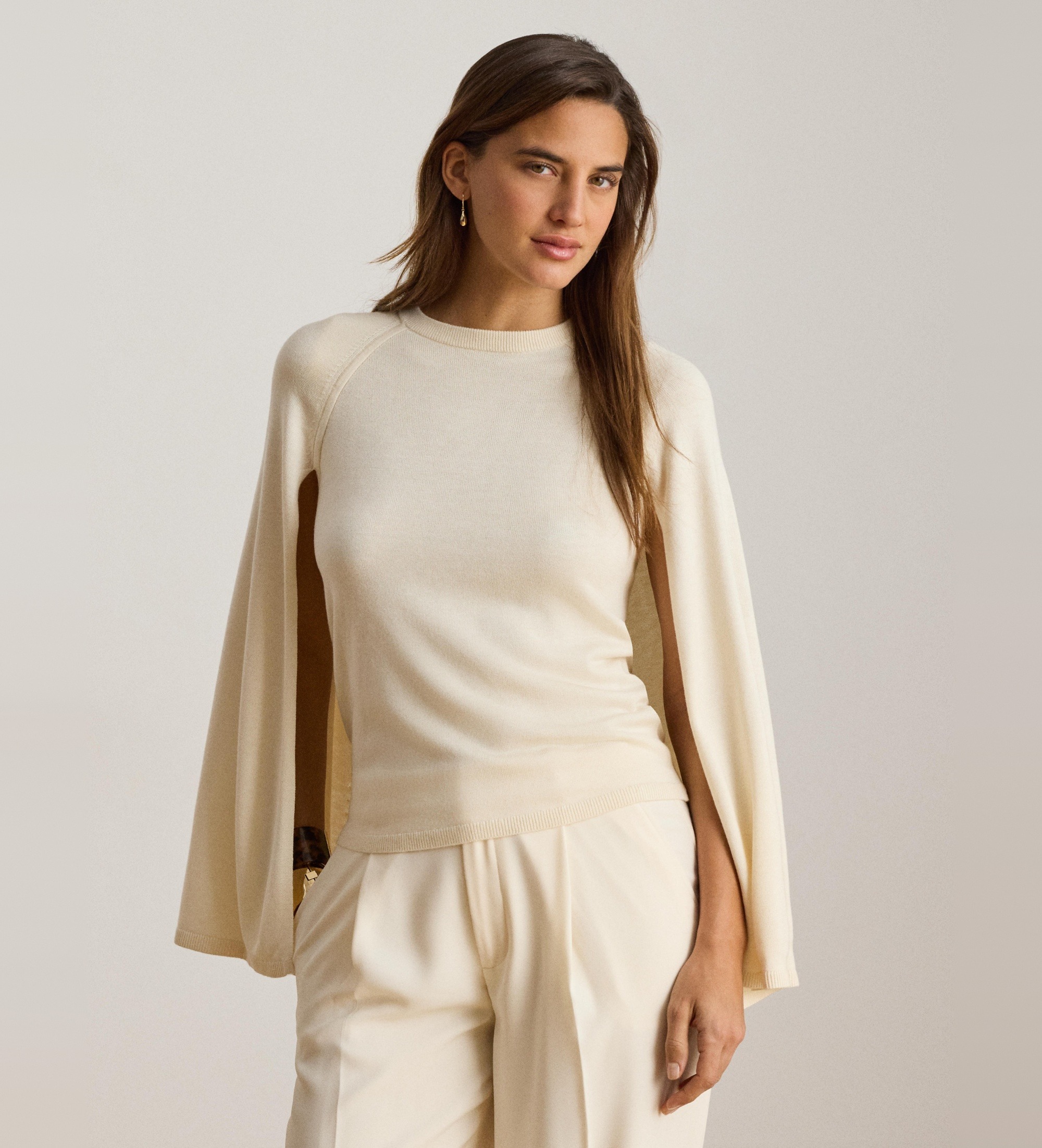 Lauren Ralph Laurenvoor vrouwen. 200P14057003 Beige Jersey Cape (XS), Casual, Modaal