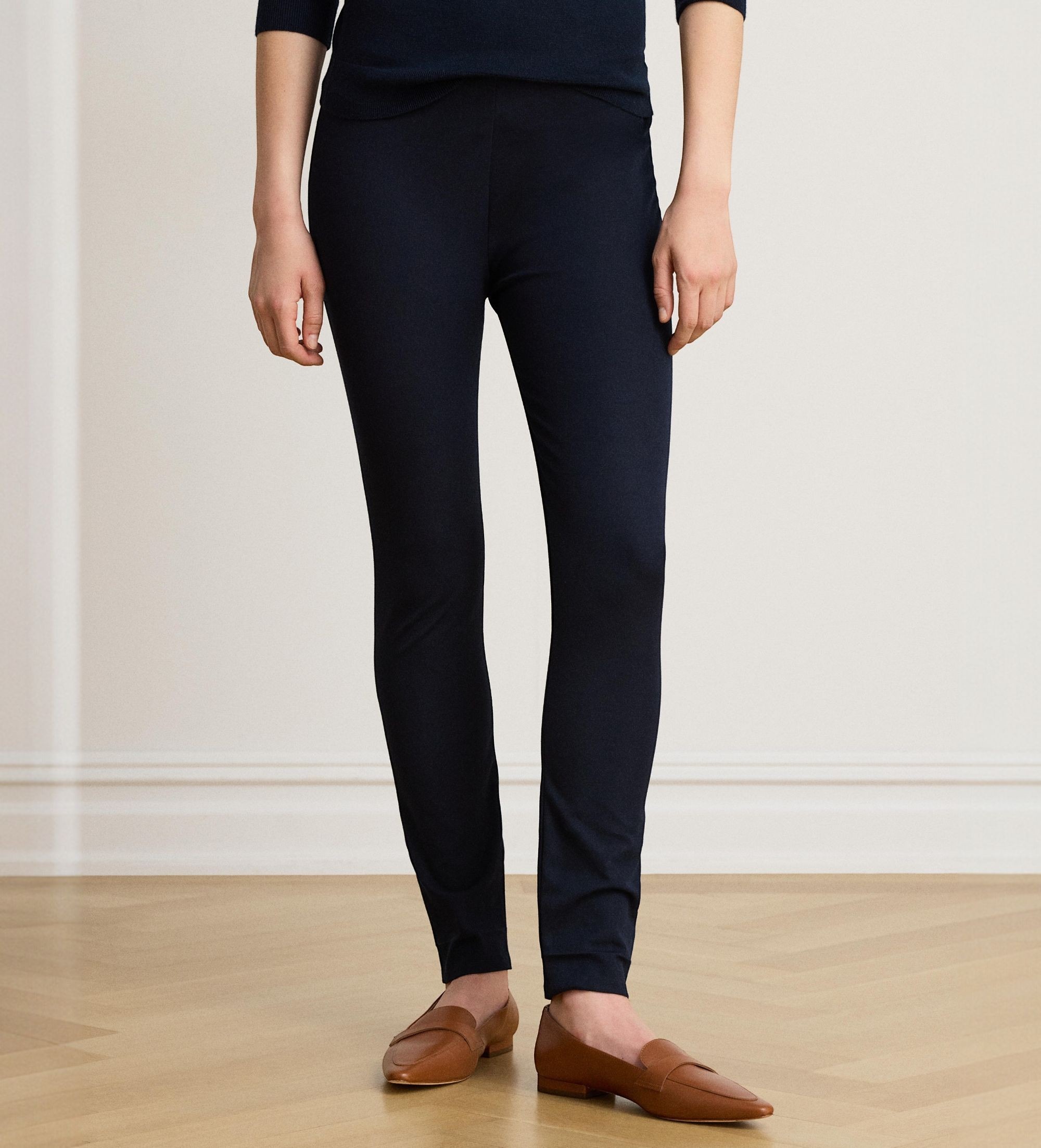 Lauren Ralph Laurenvoor vrouwen. 200631310022 Marineblauwe aansluitende broek (10), Casual, Katoen