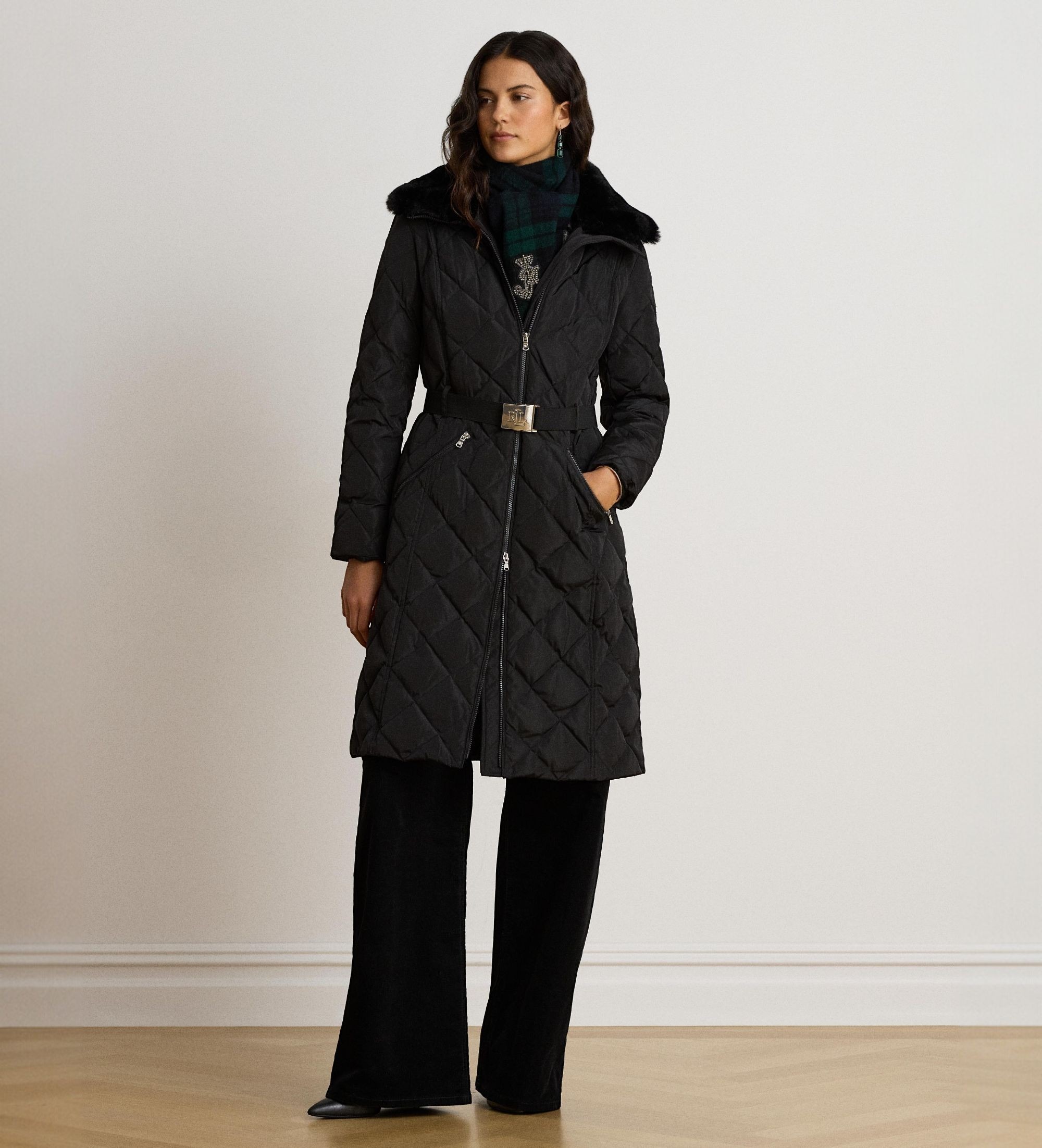 Lauren Ralph Laurenvoor vrouwen. 297P23482002 Donsjack met zwart imitatiebont (XS), Casual, Gerecycled polyester