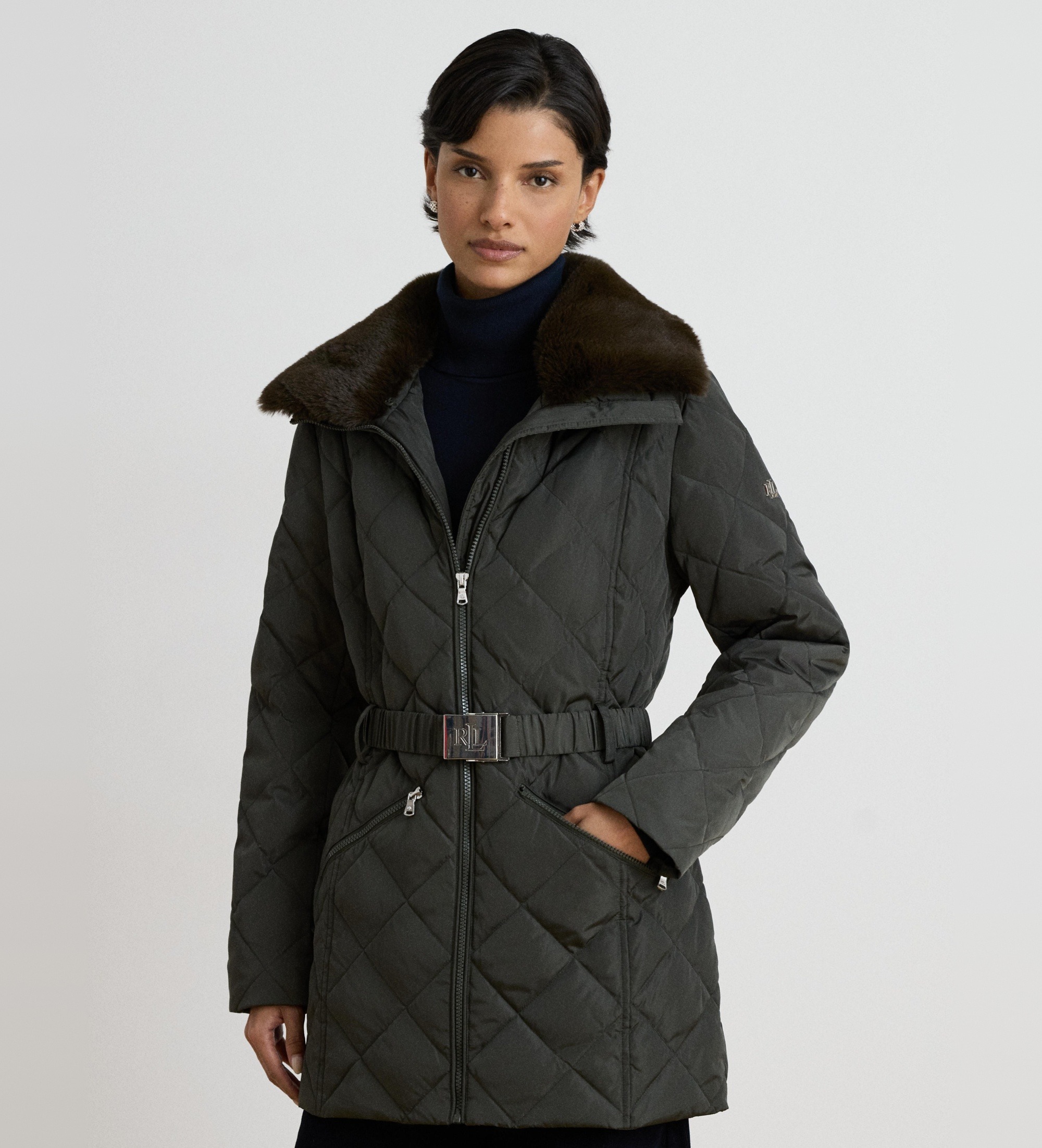 Lauren Ralph Laurenvoor vrouwen. 297P23481003 Gewatteerde donsjas met groene bies (XS), Casual, Gerecycled polyester