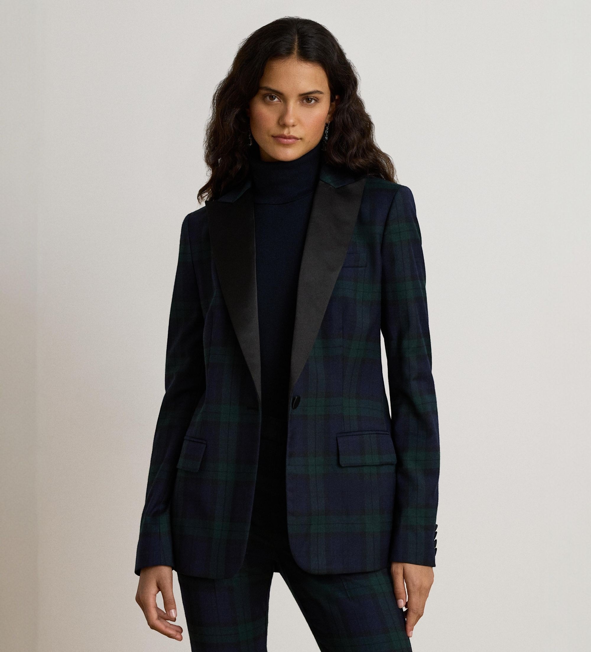 Lauren Ralph Laurenvoor vrouwen. 200B27633001 Blazer van Black Watch-keperstof met veelkleurig satijn (36), Casual, Polyester