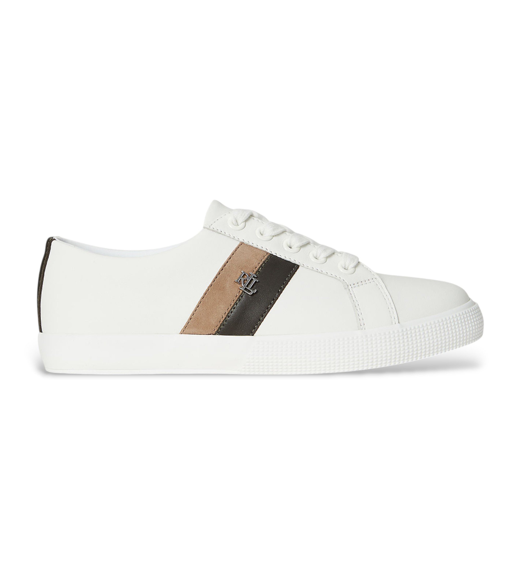 Lauren Ralph Lauren für Damen. 802979187002 Canvas Leder Turnschuhe weiß (35), Wohnung, Schnürsenkel, Lässig