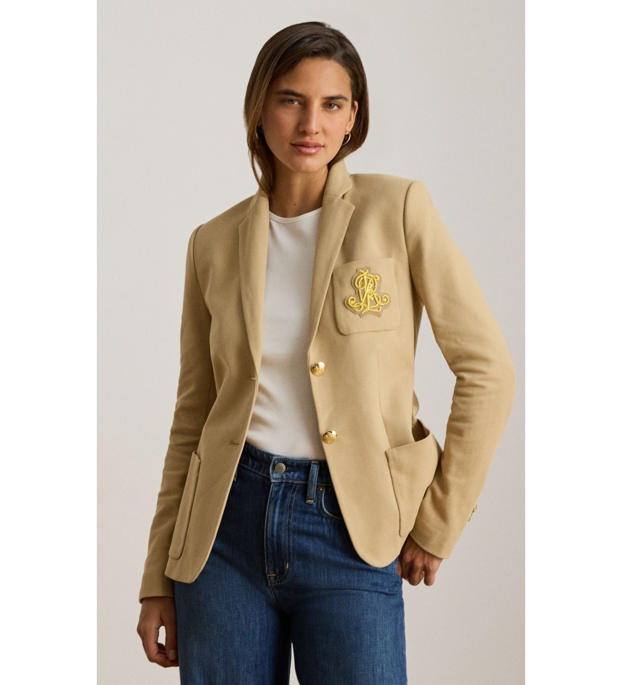 Lauren Ralph Lauren für Damen. 200797305013 Amerikanische Jacke mit beigem gedrehtem Jacquard (XL), Lässig, Baumwolle, Klassisch
