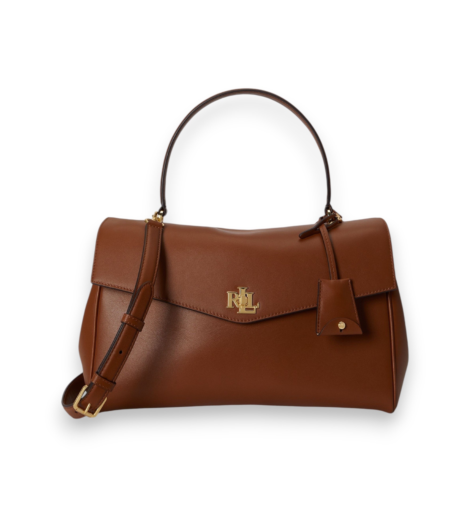 Lauren Ralph Lauren für Damen. 431P11738001 Mittlere Farrah Satchel Tasche aus braunem Nappaleder (OSFA), Beige, Lässig