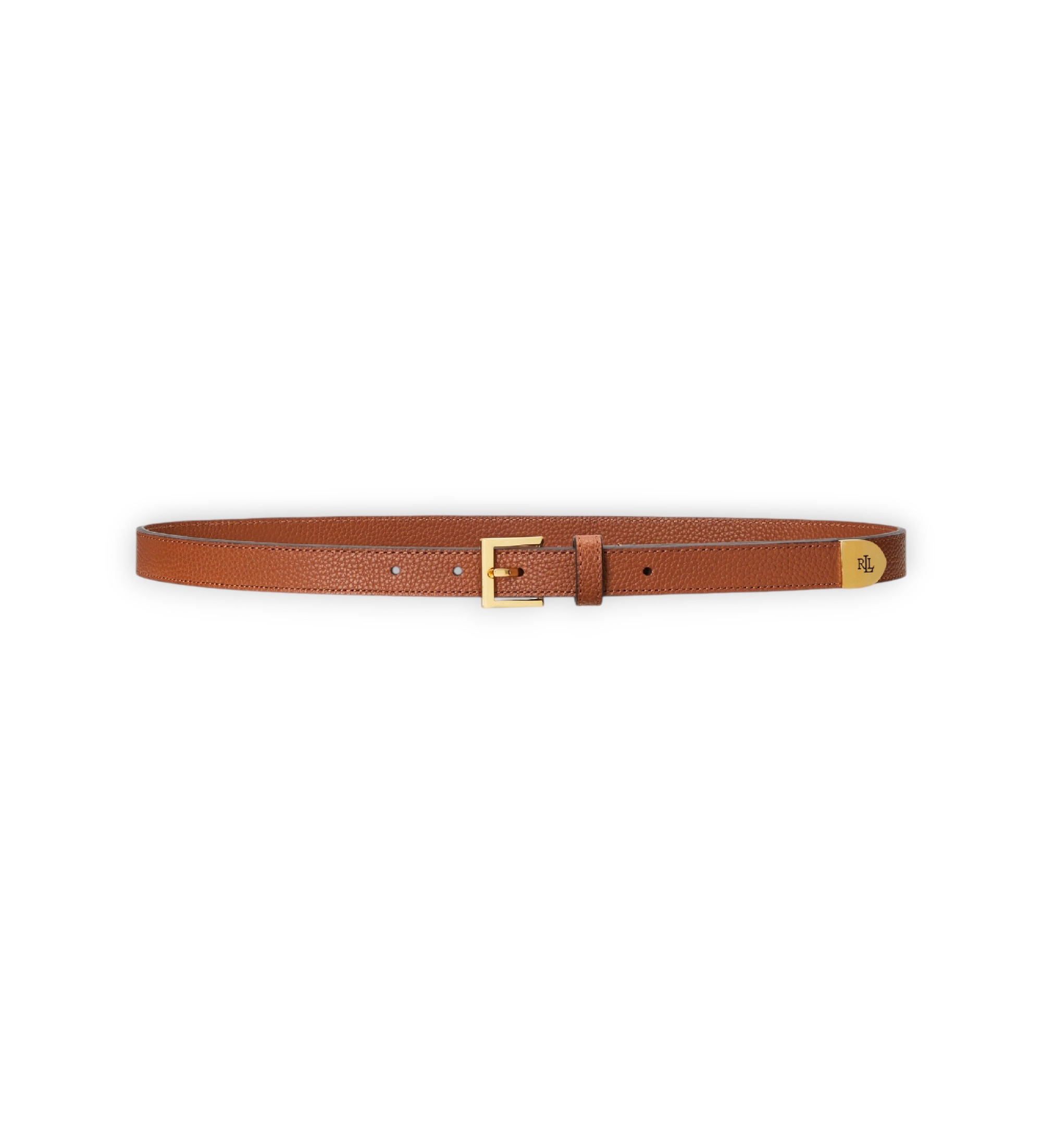 Lauren Ralph Lauren für Damen. 412912036001 Schmaler Gürtel aus braunem genarbtem Leder (L), Lässig