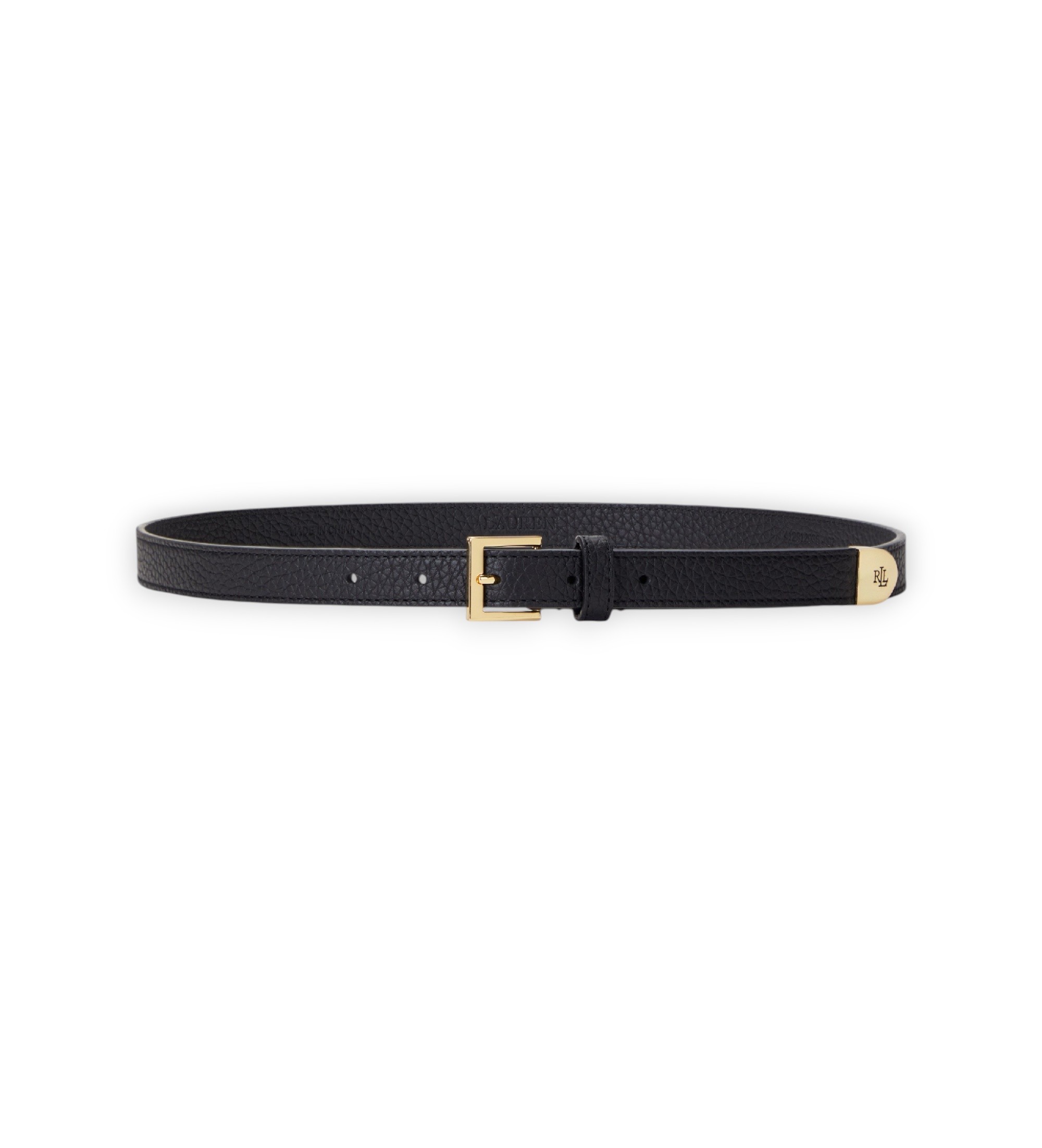 Lauren Ralph Lauren für Damen. 412912036002 Schmaler Gürtel aus schwarzem genarbtem Leder (S), Lässig