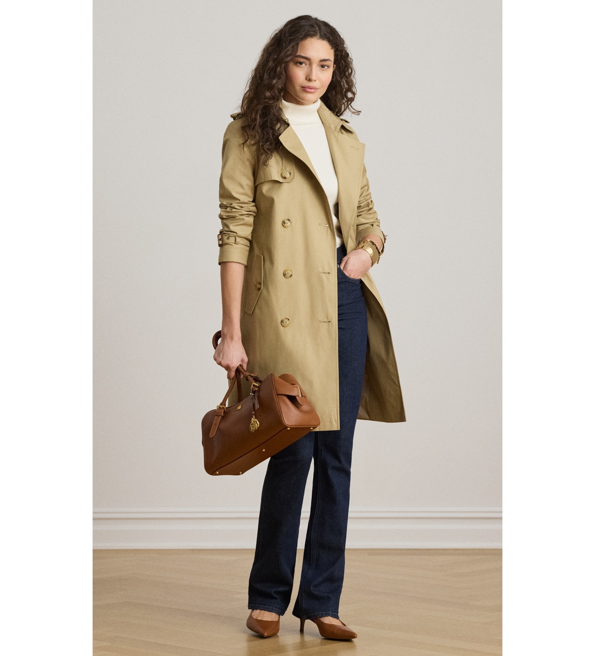 Lauren Ralph Lauren für Damen. 297967122002 Beigefarbener zweireihiger Trenchcoat aus Baumwollmischung (M), Lässig, Baumwolle, Klassisch