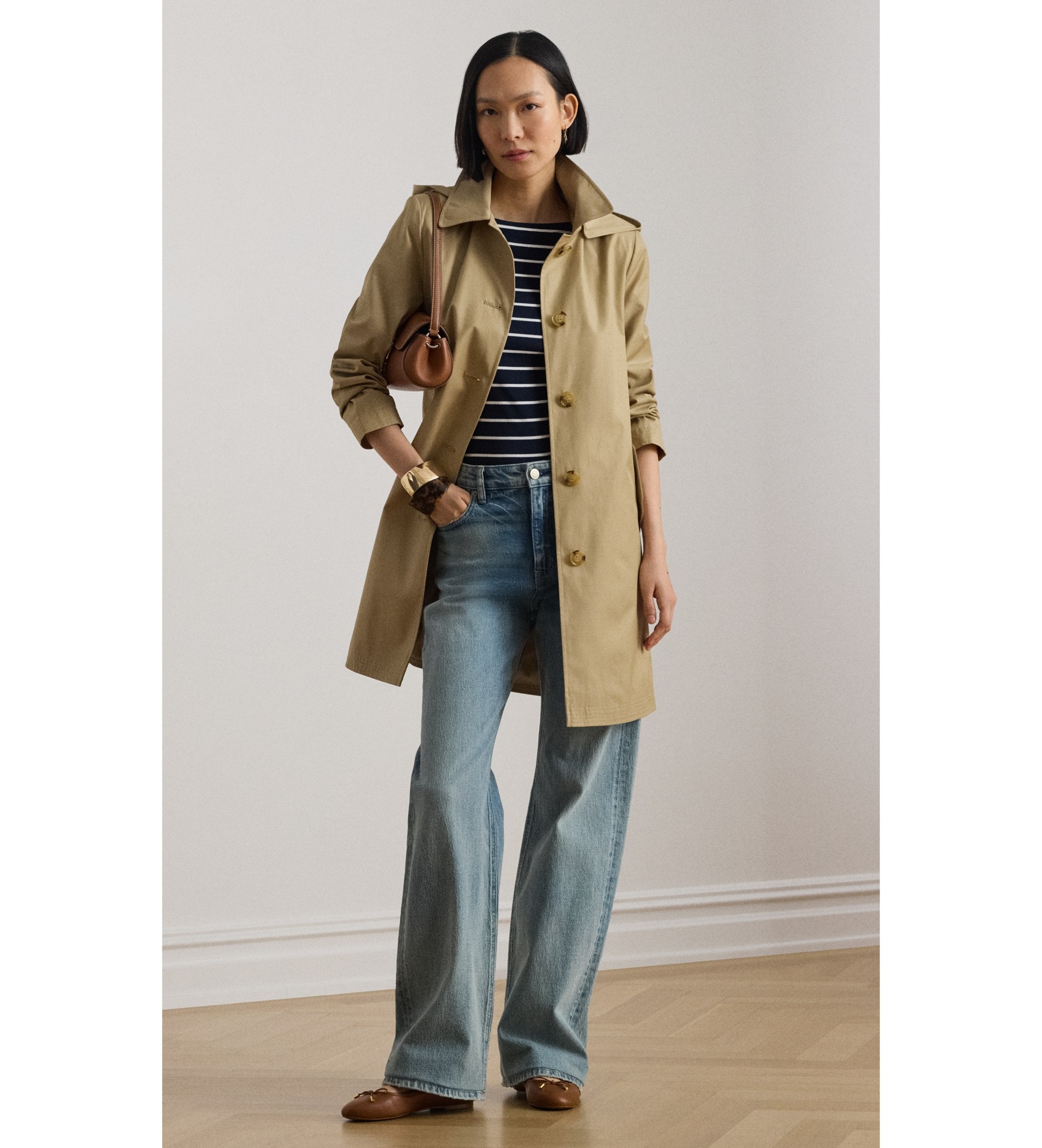 Lauren Ralph Lauren für Damen. 297967121002 Beigefarbener Schottenkaro-Mantel aus Baumwollmischung (L), Lässig, Baumwolle