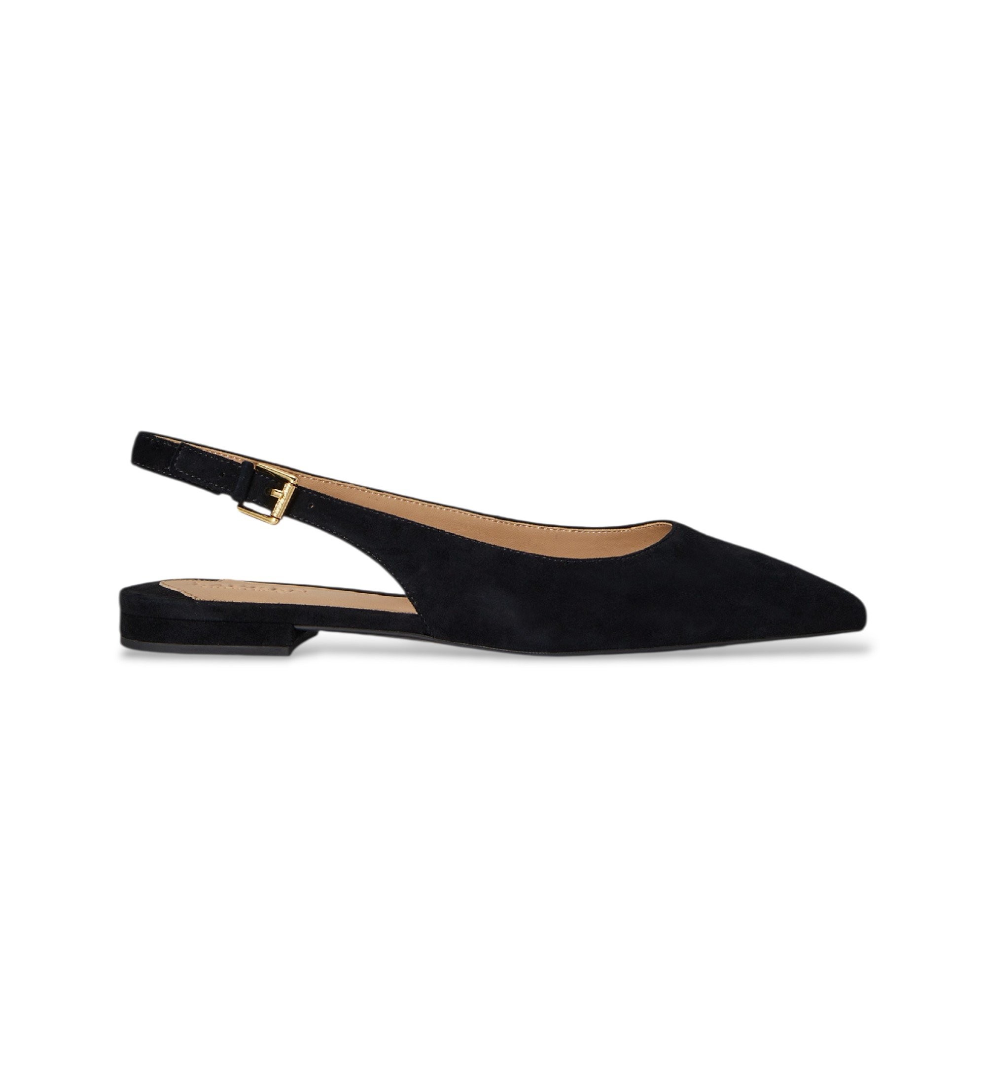 Lauren Ralph Lauren für Damen. 802967746001 Londyn flacher Schuh mit flachem Absatz aus schwarzem Wildleder (37.5), Wohnung, Schnalle, Lässi