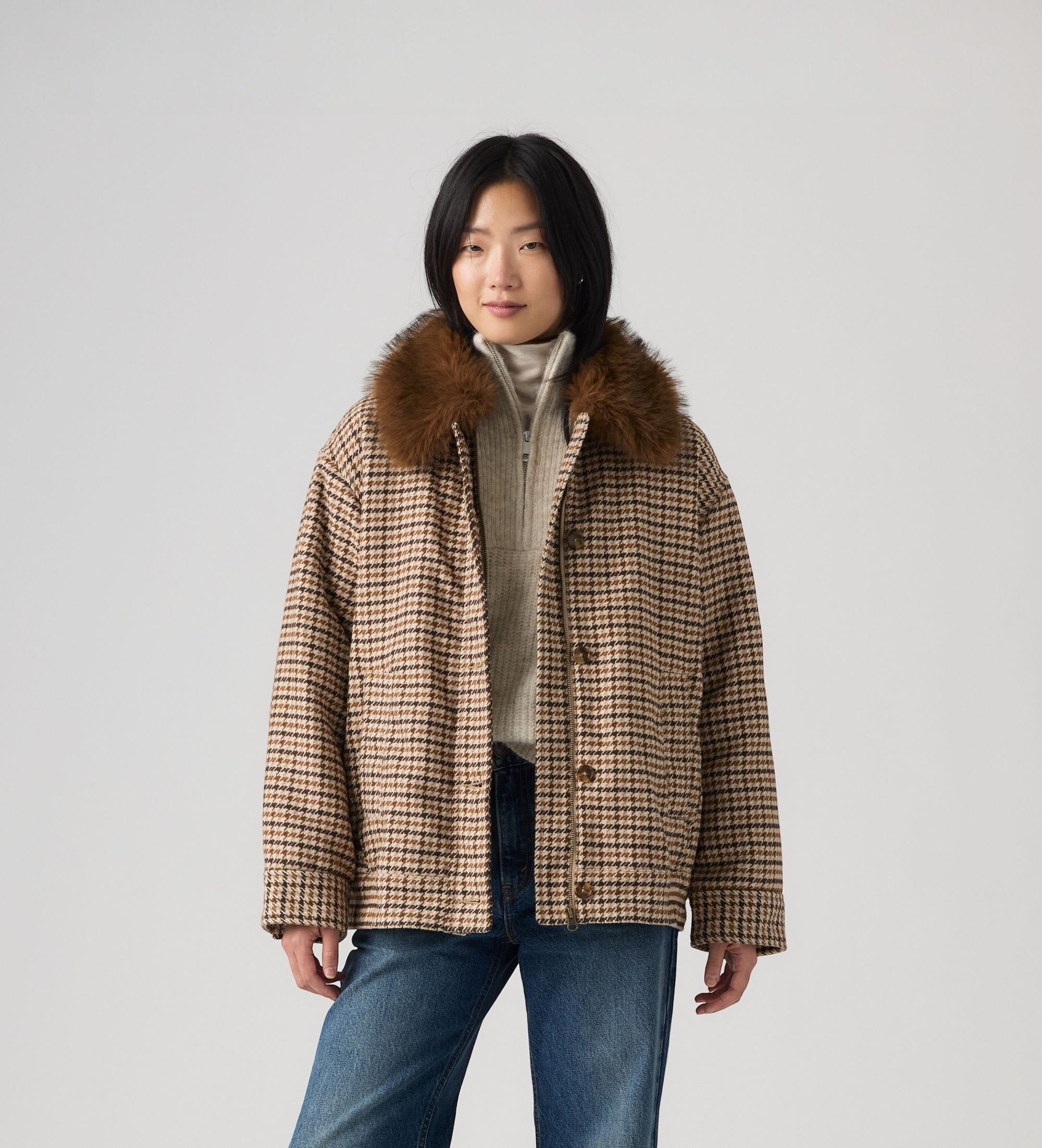 Levi's für Damen. 007U8-0002 Brauner Mantel Billie Warm (L), Beige, Lässig, Baumwolle
