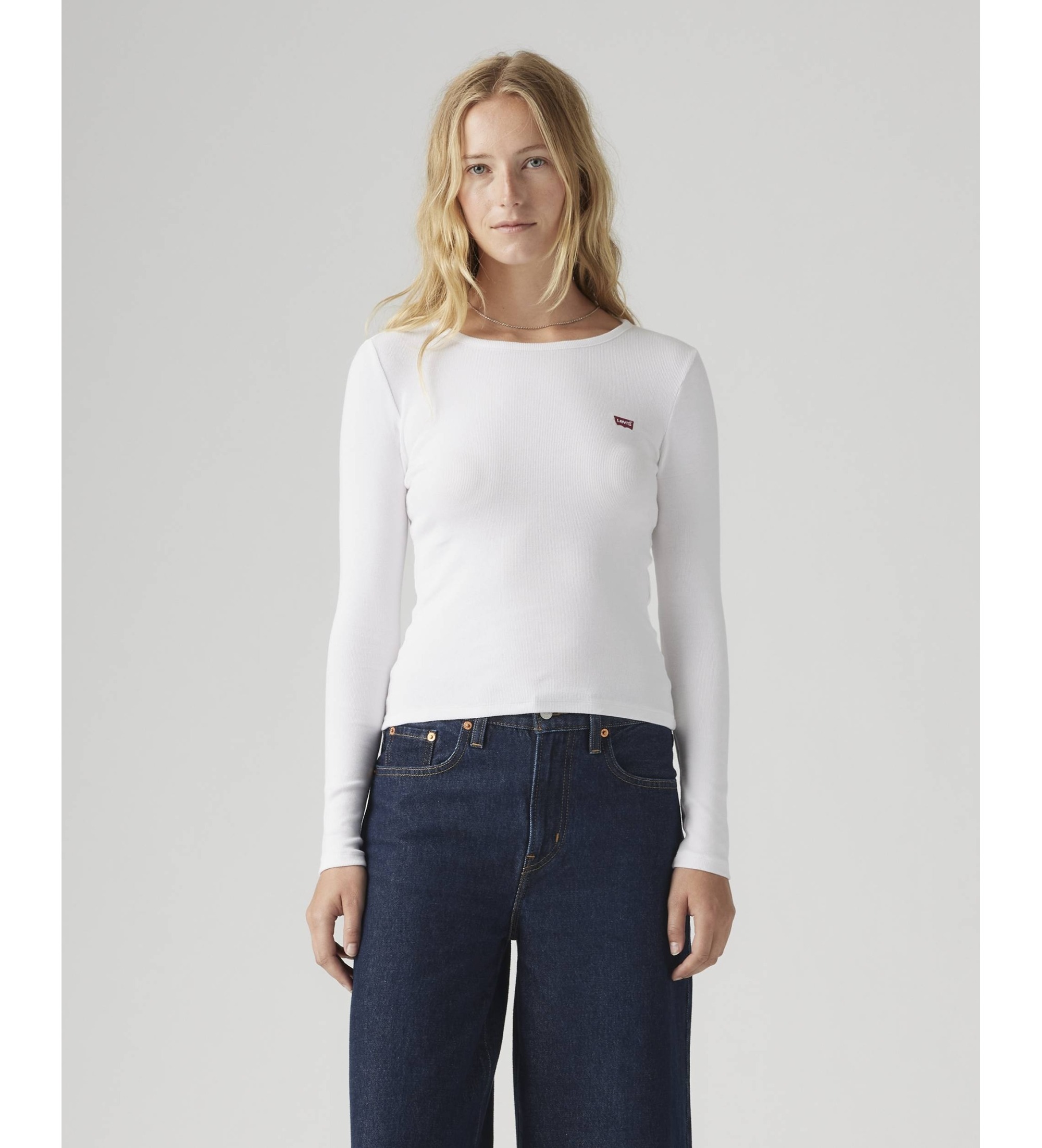 Levi's für Damen. 001J4-0003 T-Shirt Hayes weiß (L), Lässig, Baumwolle, Langarm