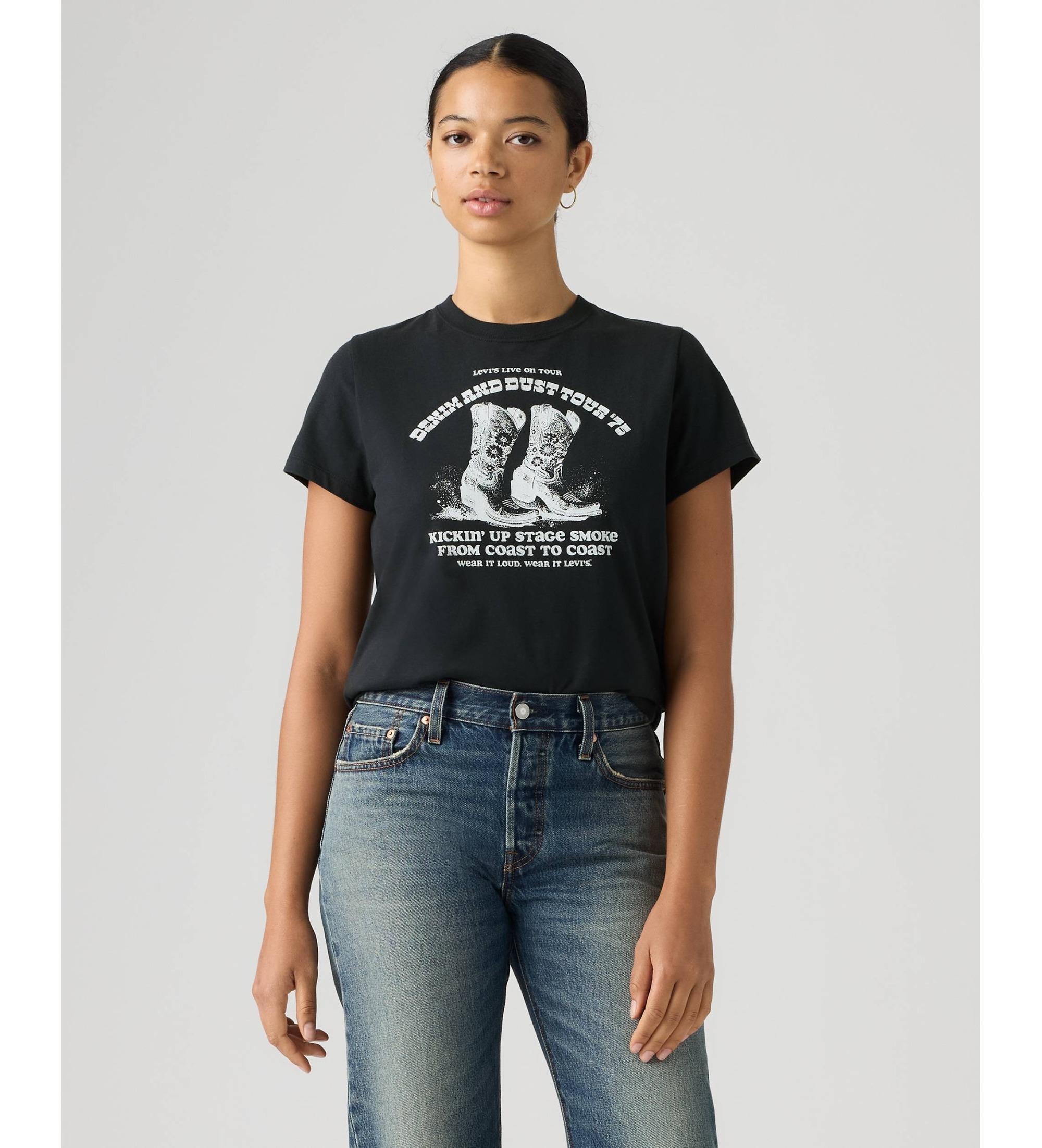 Levi's für Damen. 005GV-0084 T-Shirt T2 Perfect, schwarz (S), Lässig, Baumwolle, Kurzarm