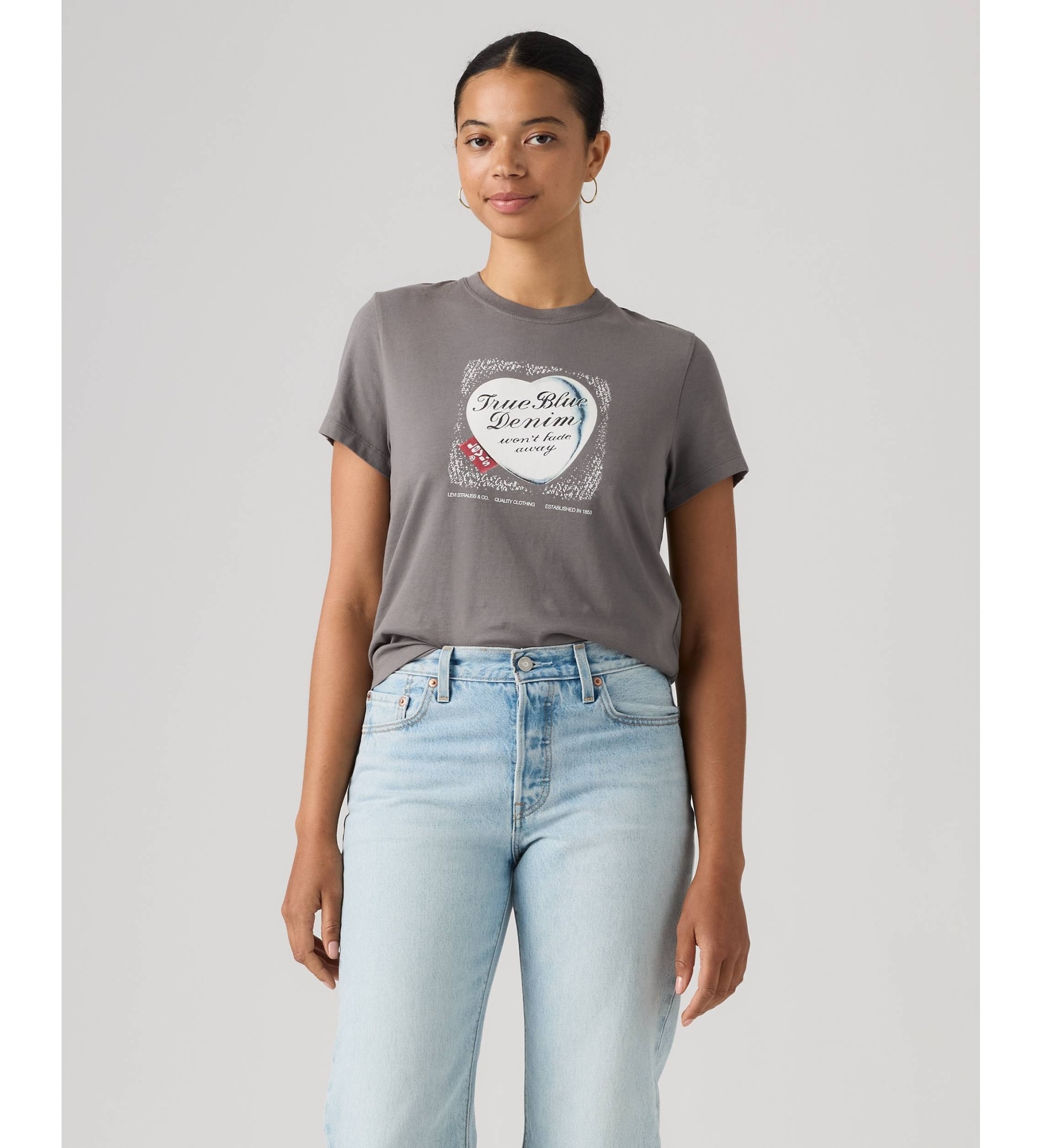 Levi's für Damen. 005GV-0090 T-Shirt T2 Perfect, grau (S), Lässig, Baumwolle, Kurzarm