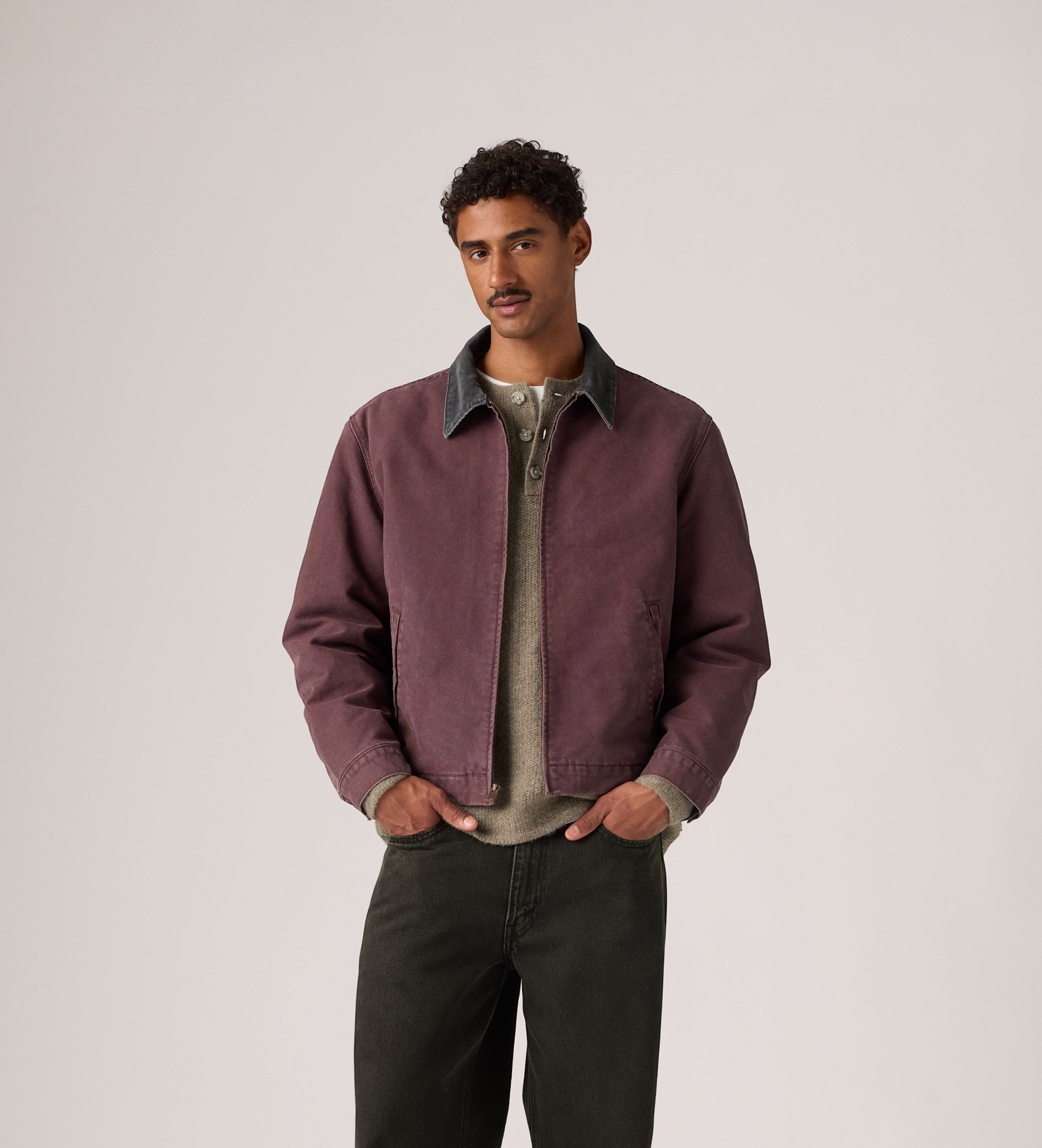 Levi's für Herren. 007WJ-0001 Castro Jacke mit durchgehendem Reißverschluss und braunem Futter (L), Lässig, Baumwolle