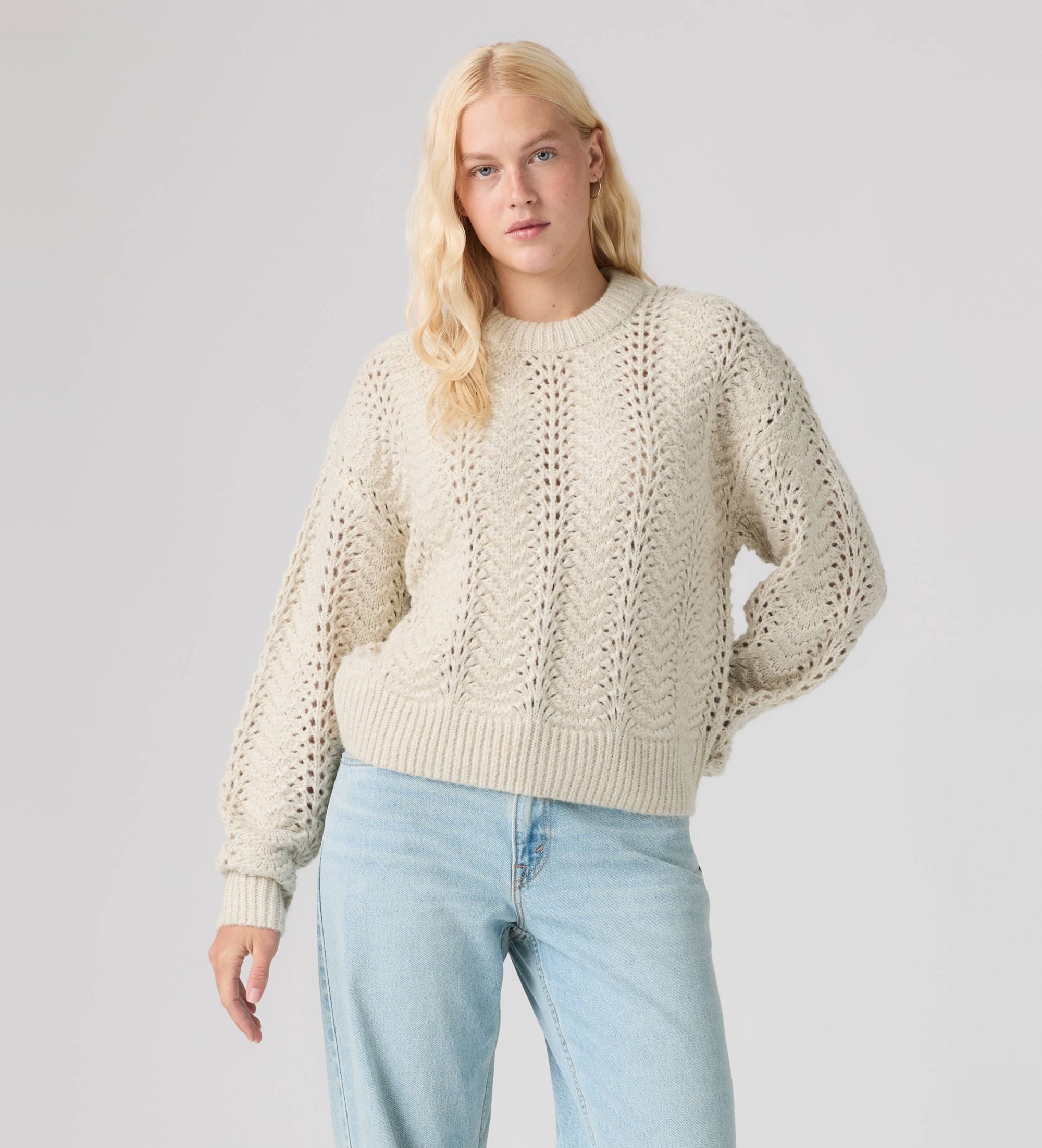 Levi'svoor vrouwen. 007VK-0004 Charlotte trui met ronde hals in pointelle, gebroken wit (M), Casual, Polyester, Lange mouwen