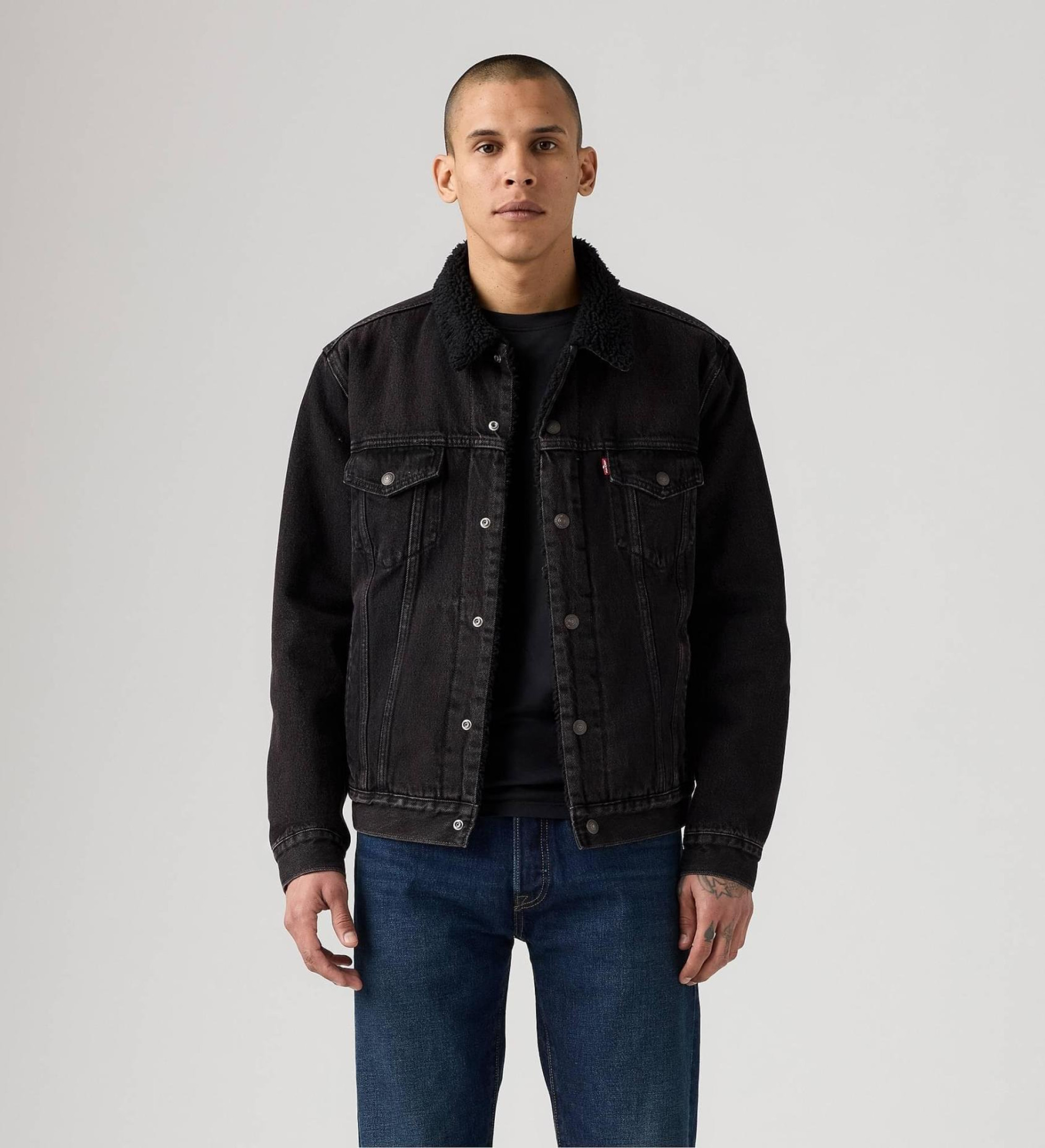 Levi's für Herren. 16365-0291 Typ Sherpa Trucker Jacke Giv it schwarz (L), Lässig, Baumwolle