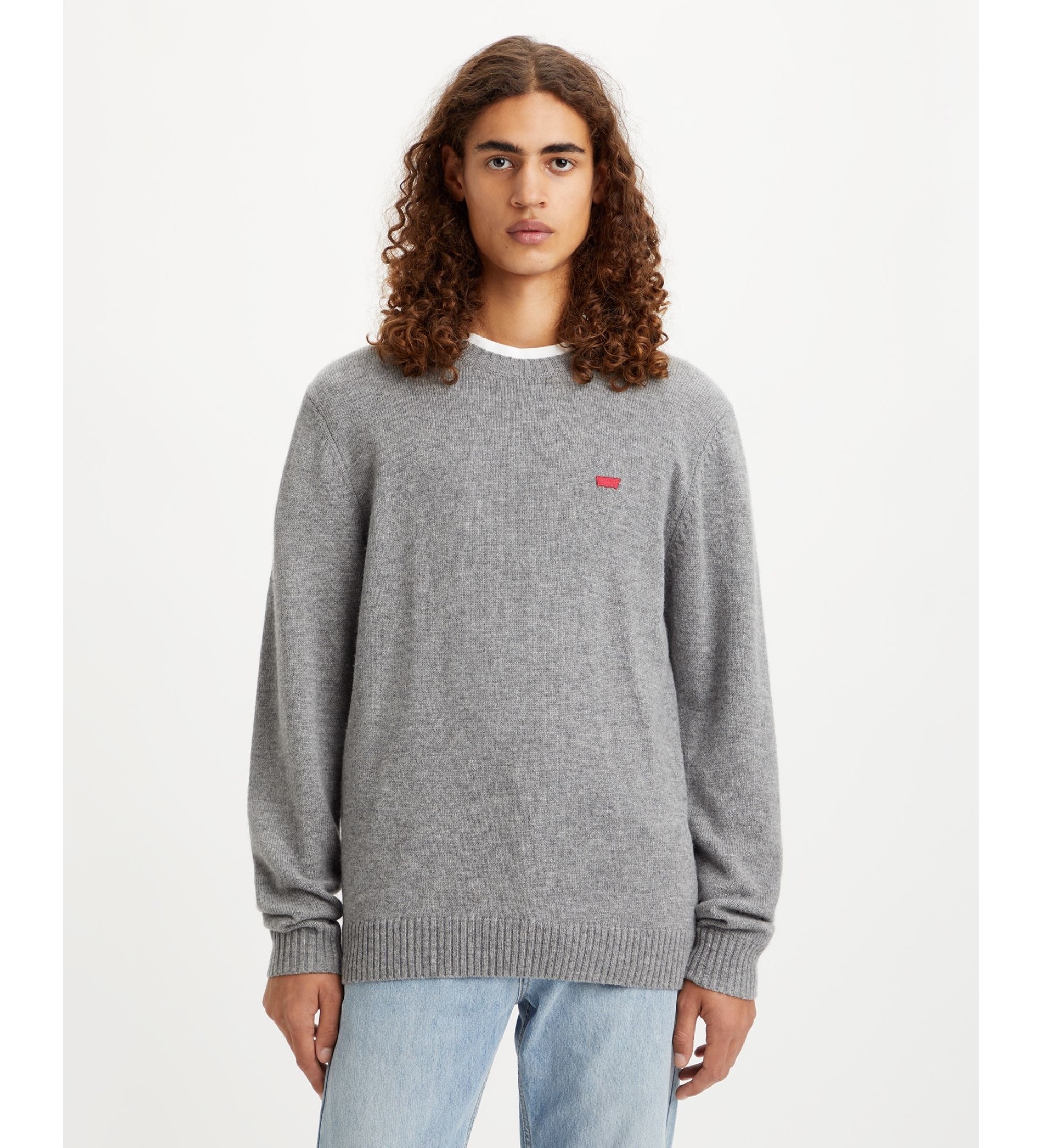 Levi's für Herren. A4320-0000 Original Housemark grauer Pullover (M), Lässig, Wolle, Langarm