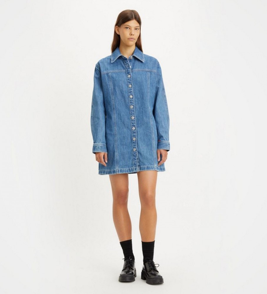 Levi's für Damen. A4585-0001 Shay Kleid blau (M), Lässig, Langarm, Bio-Baumwolle, Nachhaltig