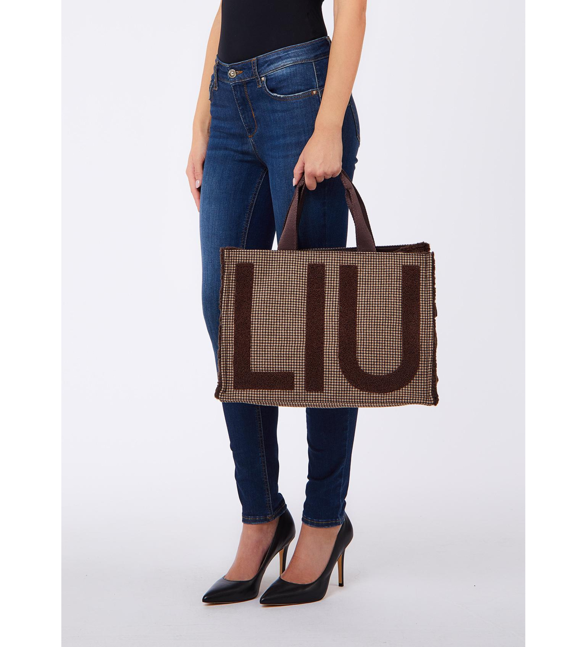 Liu Jo für Damen. 2F6037-T0300 Große braune karierte Stofftasche (OSFA), Lässig, Polyester