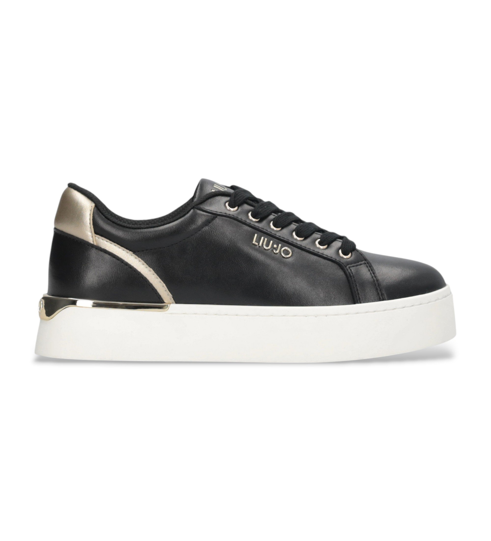 Liu Jo für Damen. BF5041PX026S1189 Schwarze Plateau-Turnschuhe aus Leder (39), 3 bis 5 cm, Schnürsenkel, Lässig