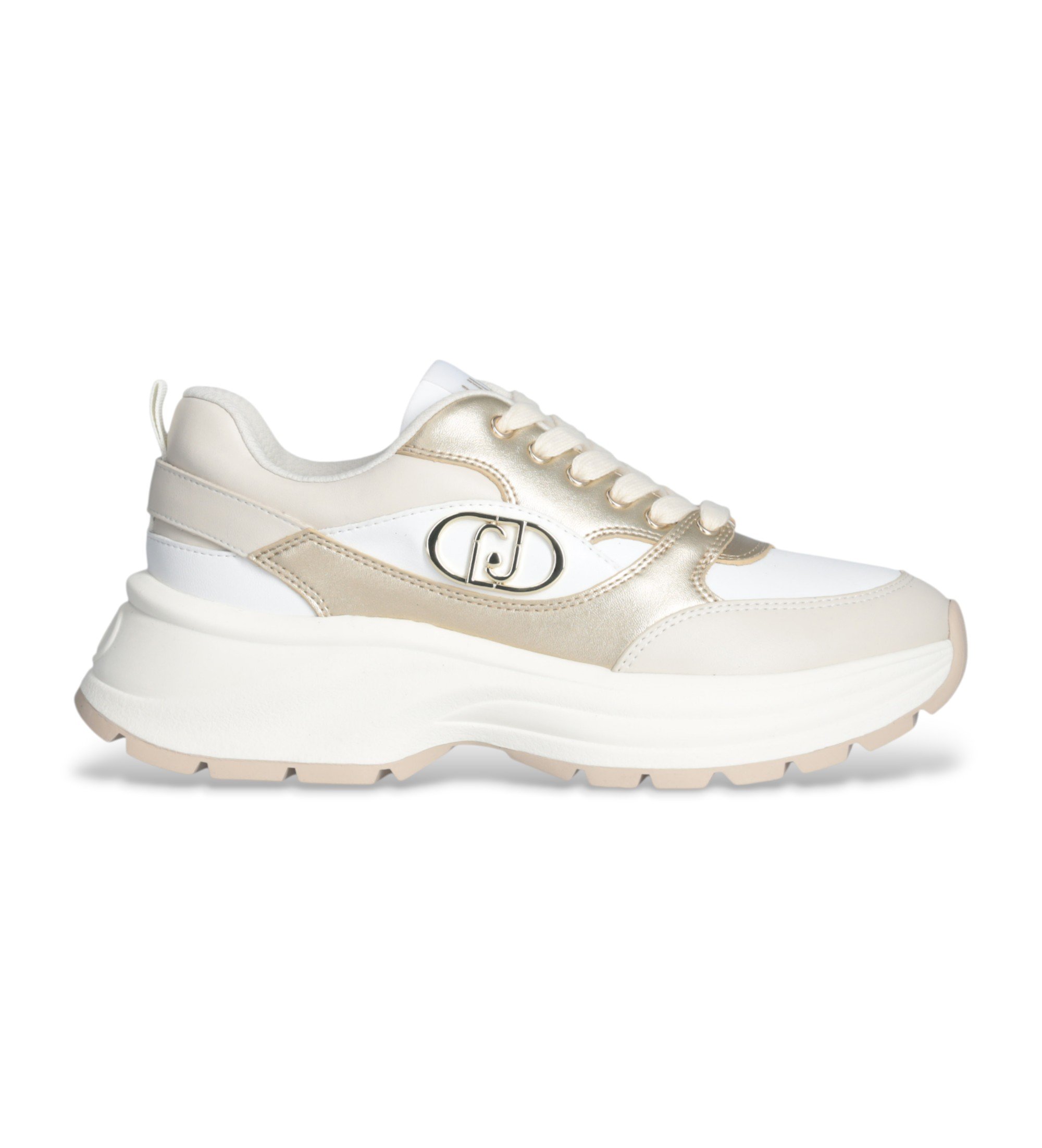 Liu Jo für Damen. BF5035PX026S1874 Lederturnschuhe Eva 06 weiß, gold (38), Wohnung, Schnürsenkel, Lässig