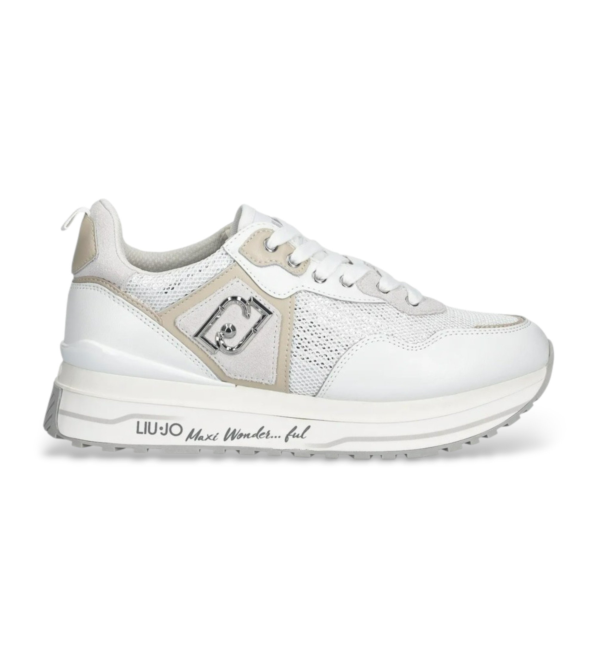 Liu Jo für Damen. BA6009PX07701111 Turnschuhe Maxi Wonder 01 weiß (39), Leder, 3 bis 5 cm, Schnürsenkel, Lässig