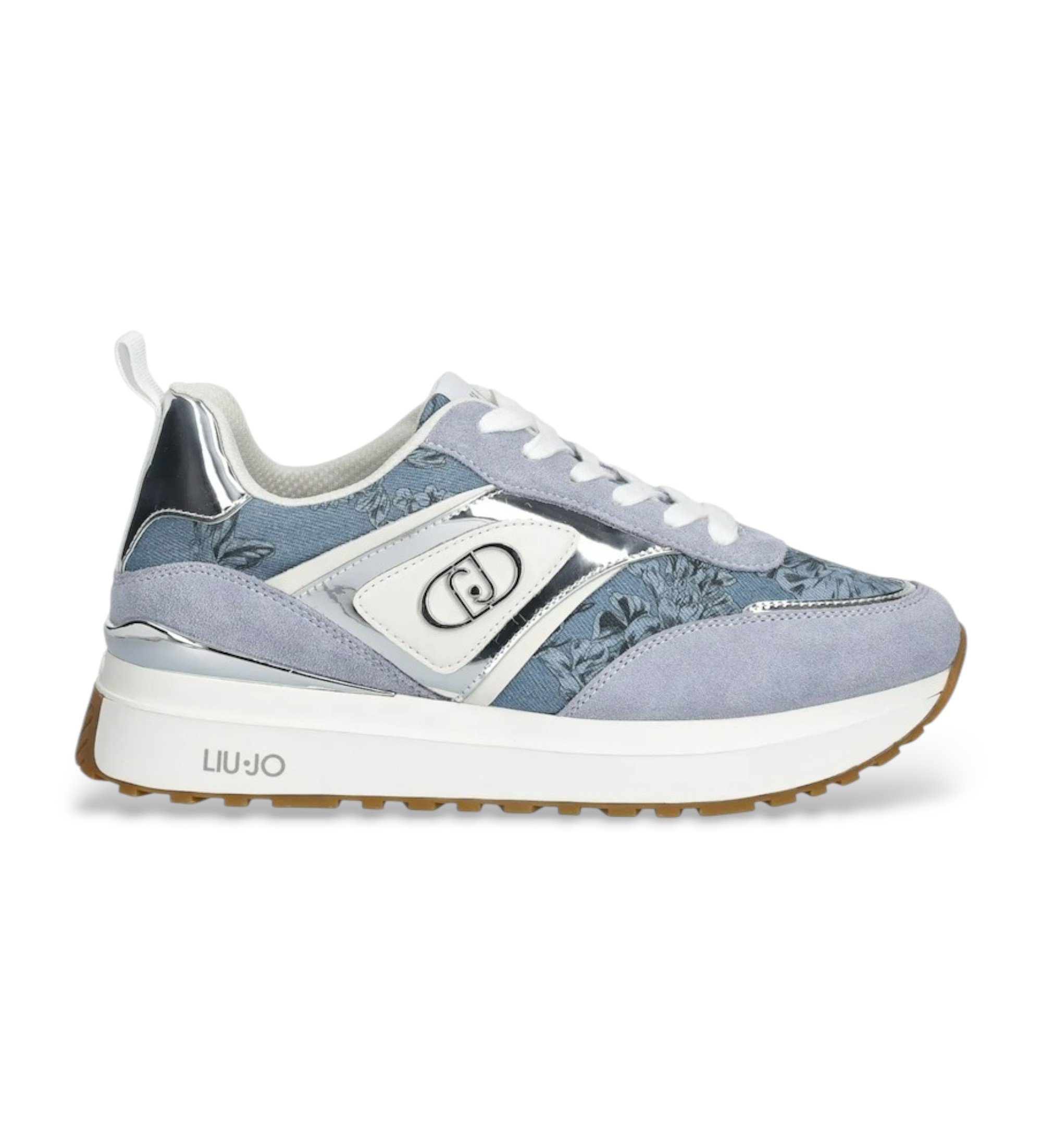 Liu Jo für Damen. BA6007PX878S4079 Turnschuhe Maxi Wonder 97 floral blau (36), Leder, 3 bis 5 cm, Schnürsenkel, Lässig