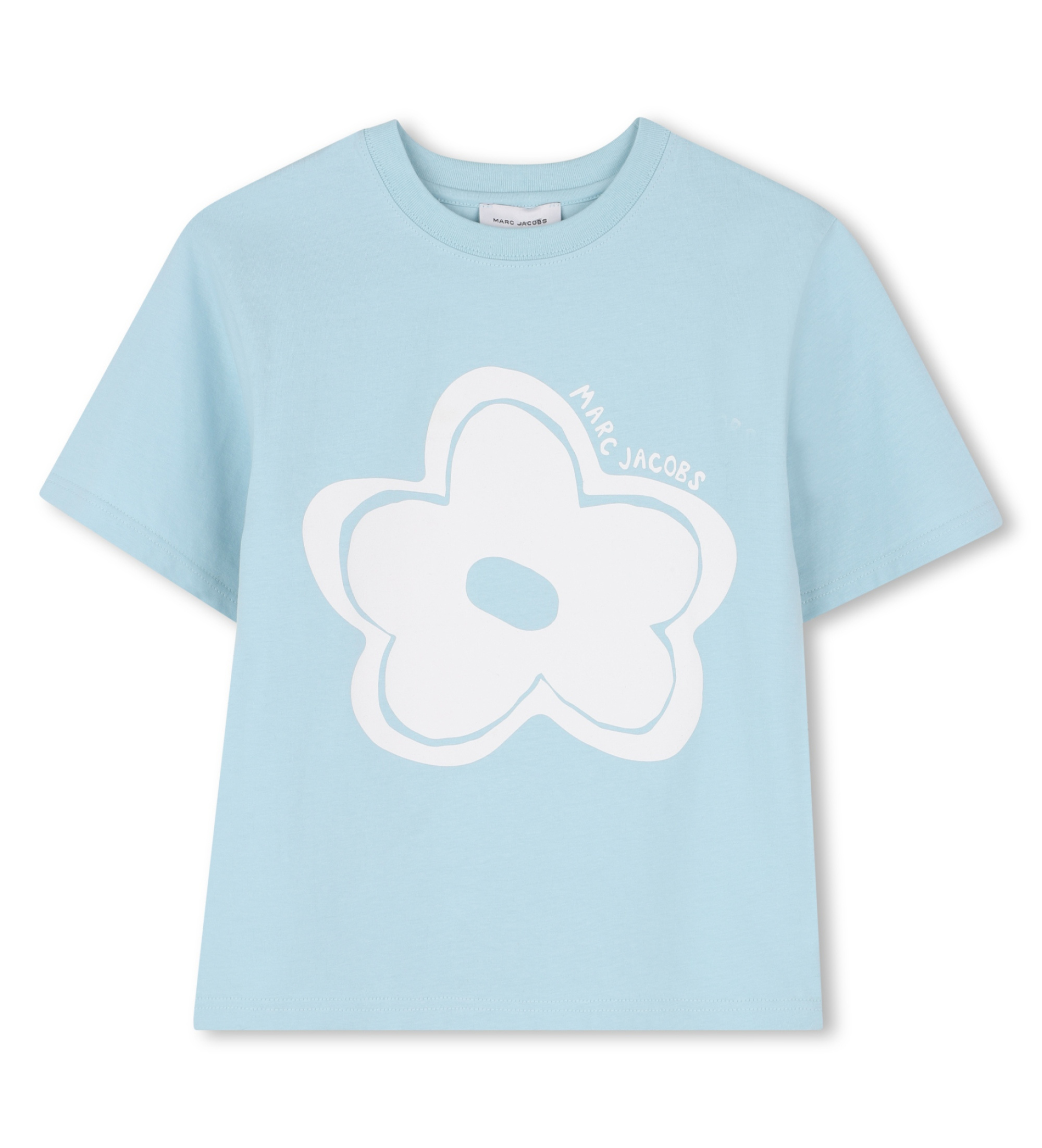 Marc Jacobs für Mädchen. W60735 Blaues Blumen-T-Shirt (8Y= 126cm), Lässig, Baumwolle, Kurzarm, Kinderbekleidung