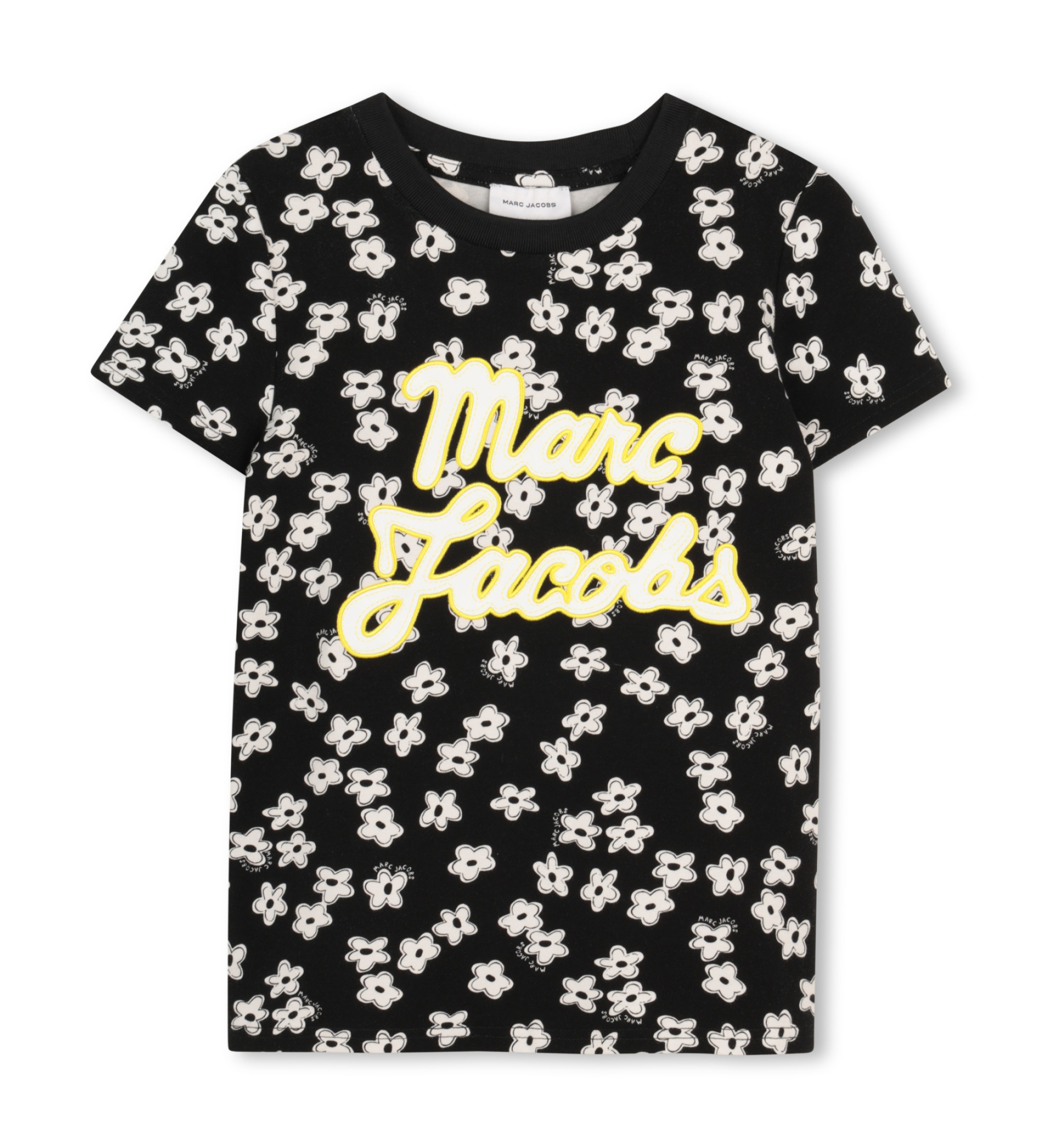 Marc Jacobs für Mädchen. W60738 Schwarzes geblümtes T-shirt (5Y= 108cm), Lässig, Baumwolle, Kurzarm, Kinderbekleidung