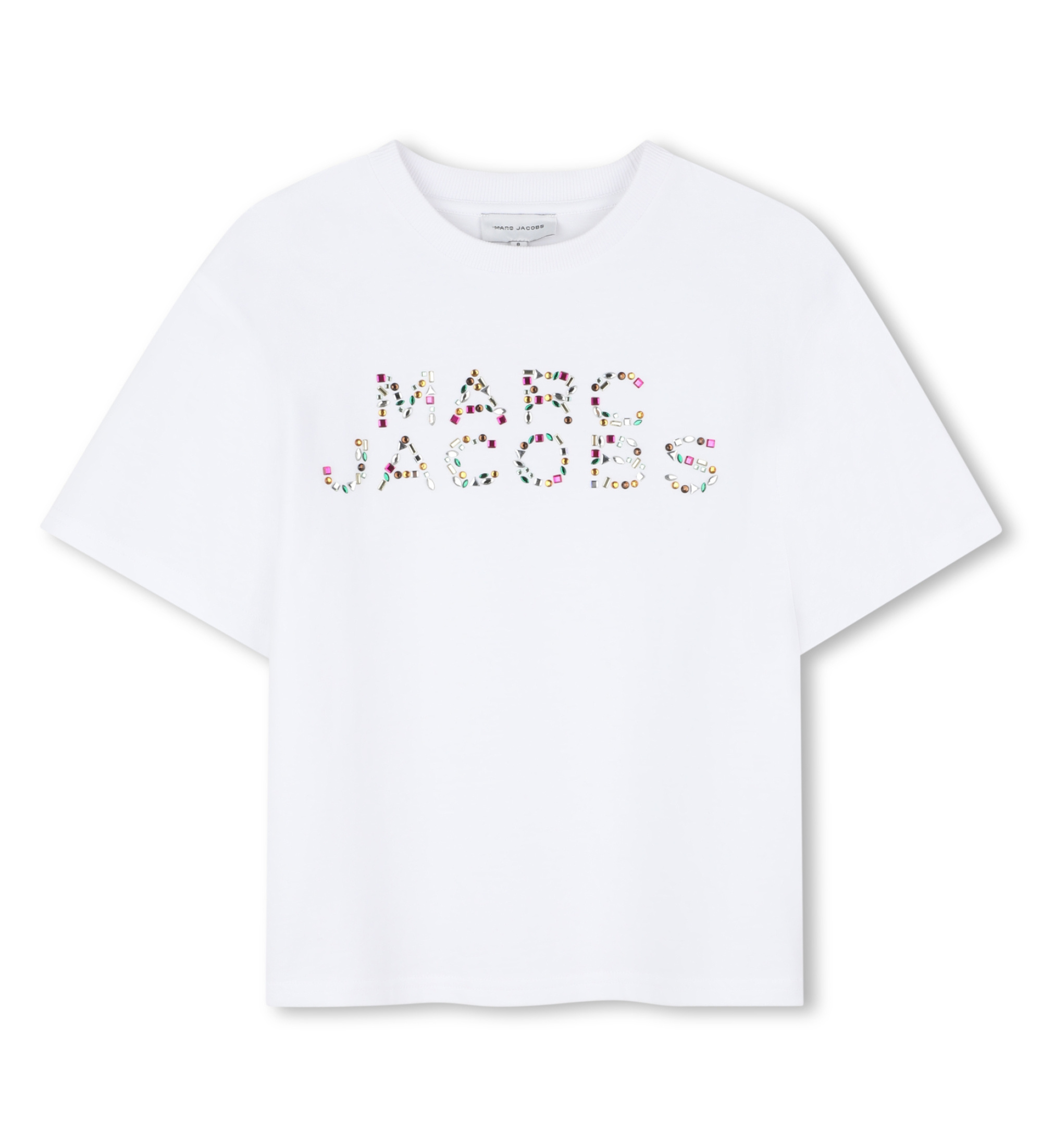 Marc Jacobs für Mädchen. W60746 Weißes T-Shirt mit Rundhalsausschnitt (8Y= 126cm), Lässig, Baumwolle, Kurzarm, Kinderbekleidung